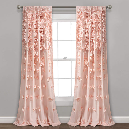 Lush Decor Riley Light Filtering Window Curtain Panel, Single 54" W x 84" L, Blush - Cute Pink Curtains for Bedroom - Bow Decor - Coquette Curtains for Windows