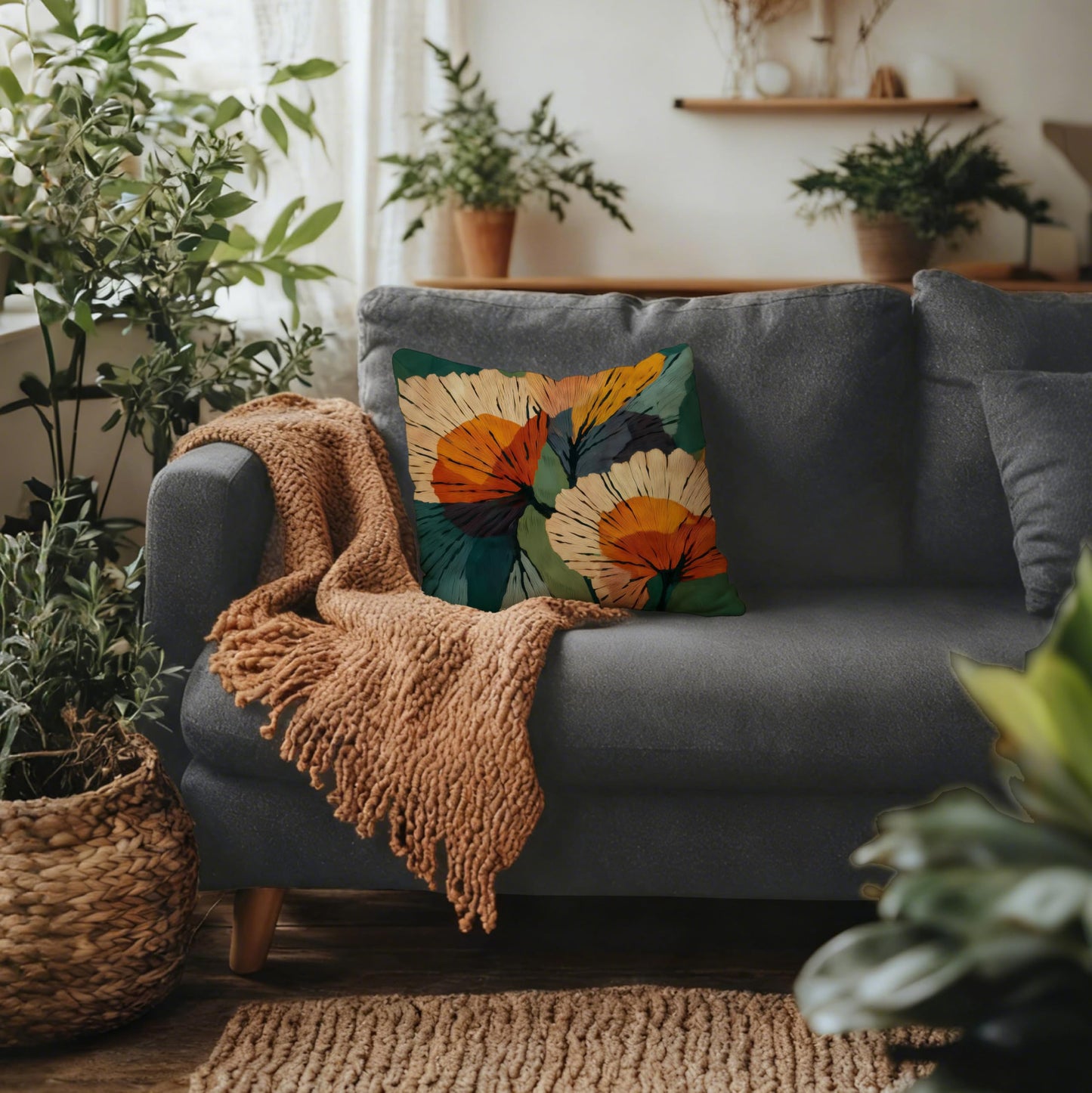 efgthyjdh Abstract Botanical Art Floral Pillow Covers 18x18, Mid Century Modern Terracotta and Orange Flower Decorative Throw Pillow Covers Pillowcases for Living Room Home Bedroom