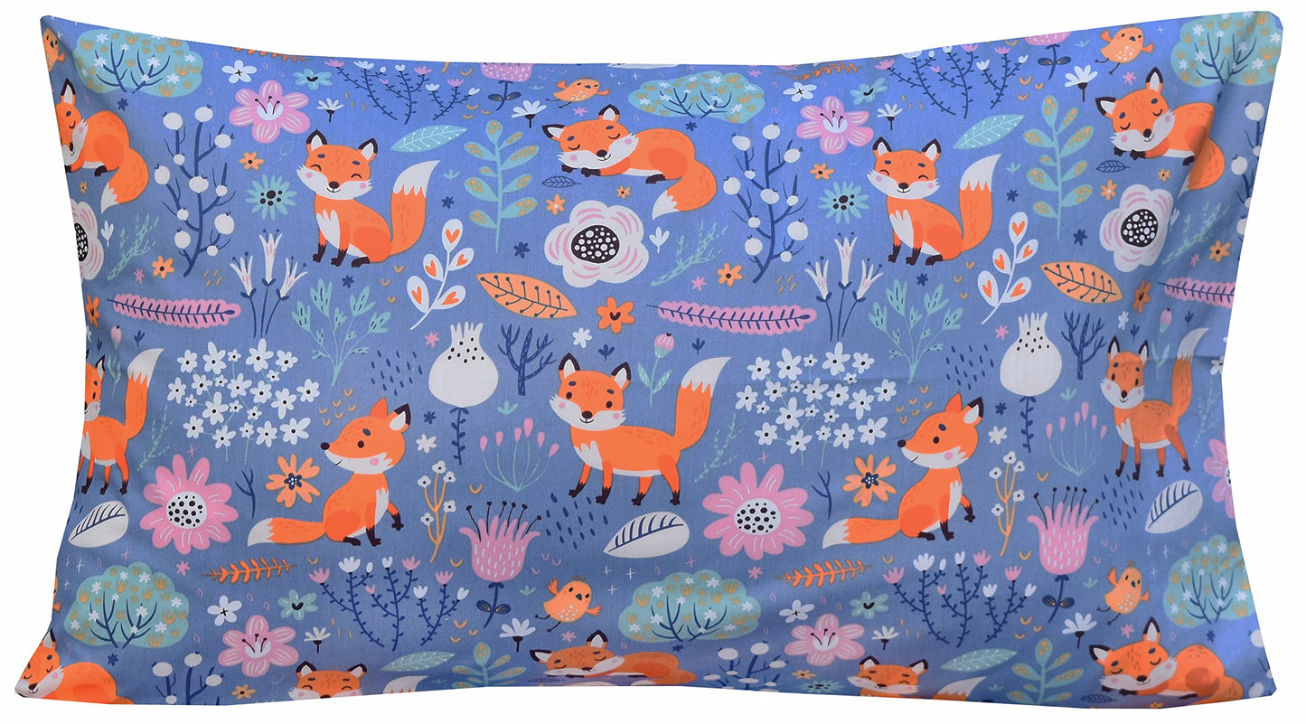 J-pinno Fox Birds Play in Flowers Bloom Tree Forest Twin 100% Cotton 3 Pieces Sheet Set for Kids Girls Children,Flat Sheet + Fitted Sheet + Pillowcase Bedding Decoration Gift Set
