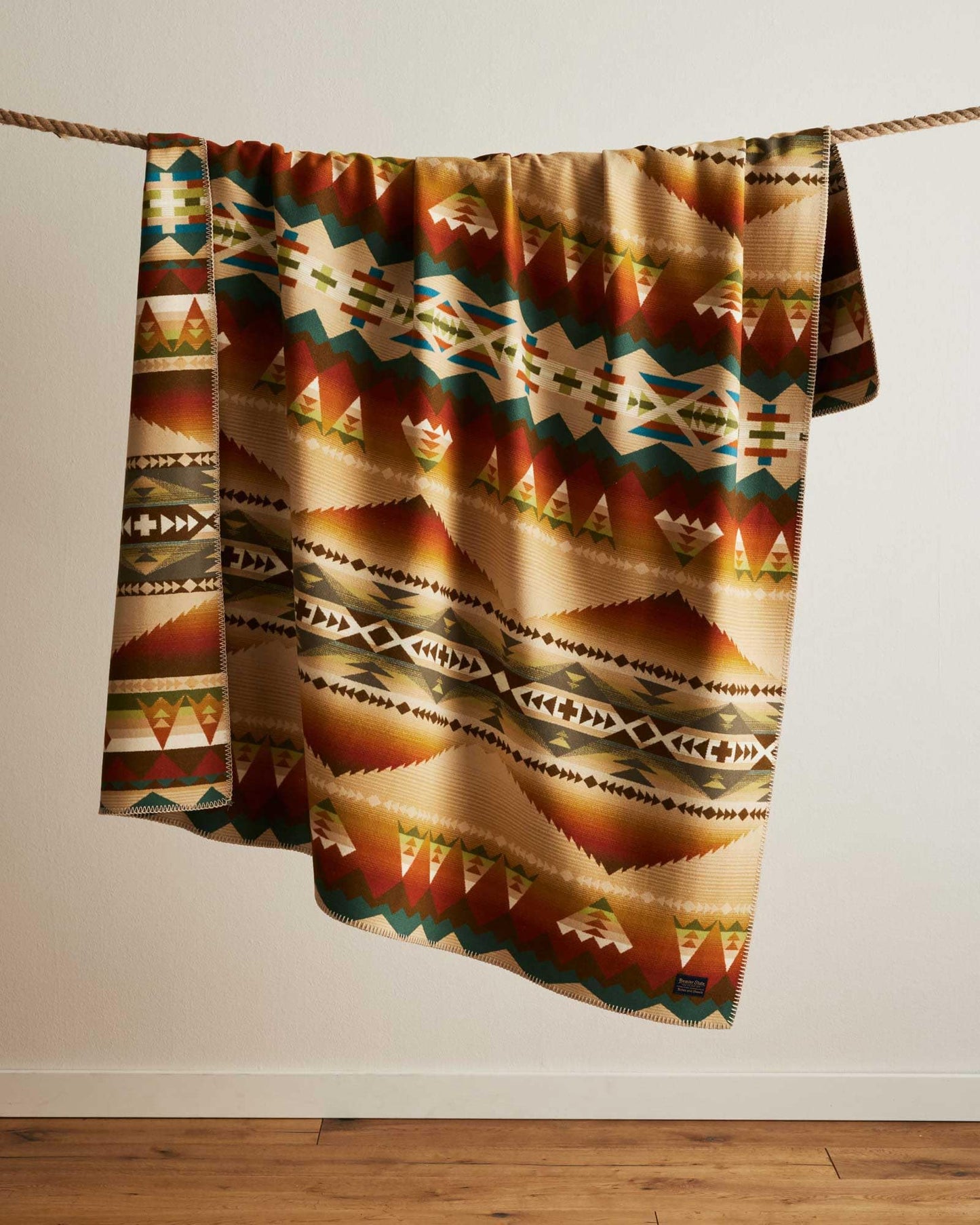 Pendleton Jacquard Unnapped Twin Blanket 64" x 80" - Heirloom Quality Virgin Wool, Reversible, Reinforced Ultrasuede Binding, Made in USA - Solstice Canyon