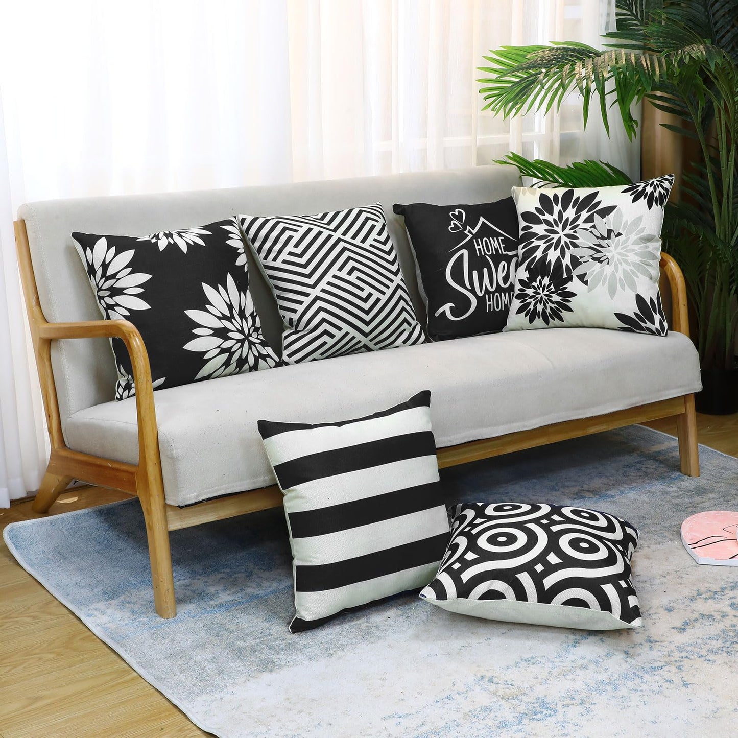 Flutesan 12 Pcs Decorative Throw Pillow Cover 18 x 18 Inch Modern Sofa Pillow case Geometric Floral Linen Square Cushion Covers for Home Living Room Bedroom Couch Chair(Black)