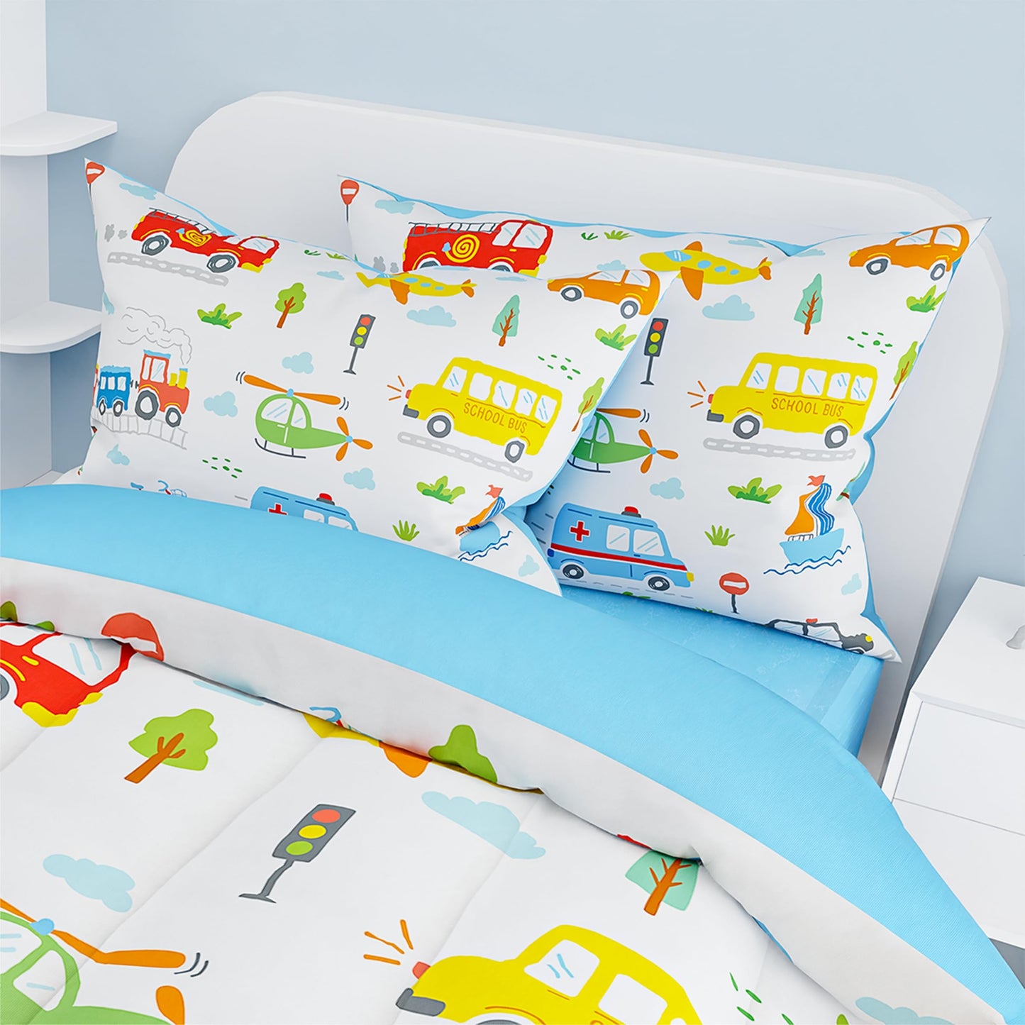 SANDJEST Transportation Duvet Cover Sets Full Size for Kids Boys, Incude 1 Polyester Comforter Cover 80x90 Inches and 2 Pillowcases 20x26 Inches, Comforter Not Included, Gift for Christmas Birthday