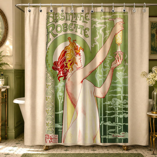 KAIRA Vintage French Poster Art Shower Curtain,Dynamic Color Splash Design,72x72 Inch Waterproof Polyester with Hook,Mid Century Artistic Bathroom Accent