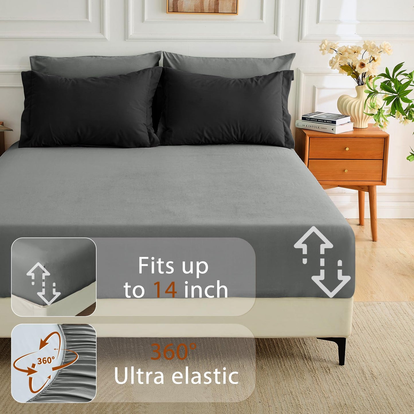 MUXHOMO 7 Pieces King Comforter Set, Soft Bed in a Bag King Size, All Season Bedding Set with Comforter, Flat Sheet, Fitted Sheet, Pillowcases & Shams, Black & Grey