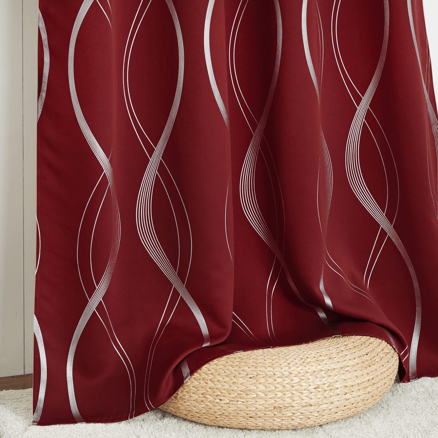 NICETOWN Blackout Curtains 84 inch Length 2 Panels Set, Noise Reducing Thermal Insulated Wave Line Foil Print Design Blackout Curtains for Patio Sliding Glass Door (Burgundy Red, 52-inch Width)