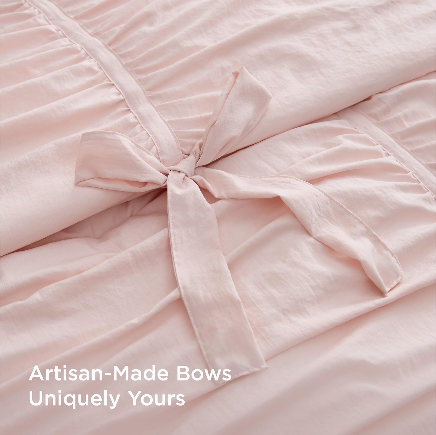 Bedsure Ruched Comforter Set with Bow Trim Pink, GentleSoft™ 3 Pieces Bow Bedding Pink Room Decor, King Boho Bedding for Girls Teens Women, 1 Bed Comforter, 2 Pillow Shams, 104x90 Inches