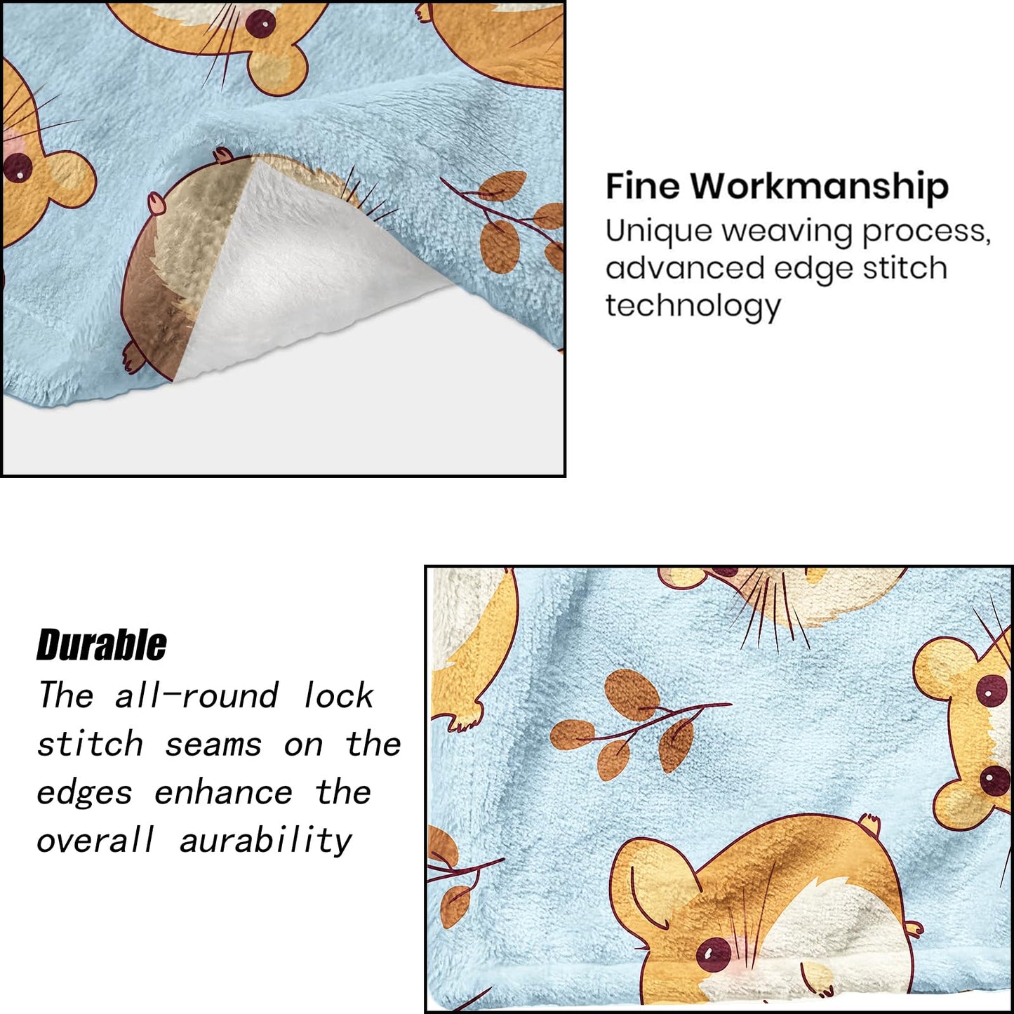 ainori Hamster Blanket - Cute Cartoon Hamsters Light Blue Fleece Throw,Gifts for Kids Adult, Soft & Warm,Lightweight, for Modern Rustic Whimsical Decor, Animal Lovers, and Room Home Accents 50x60in