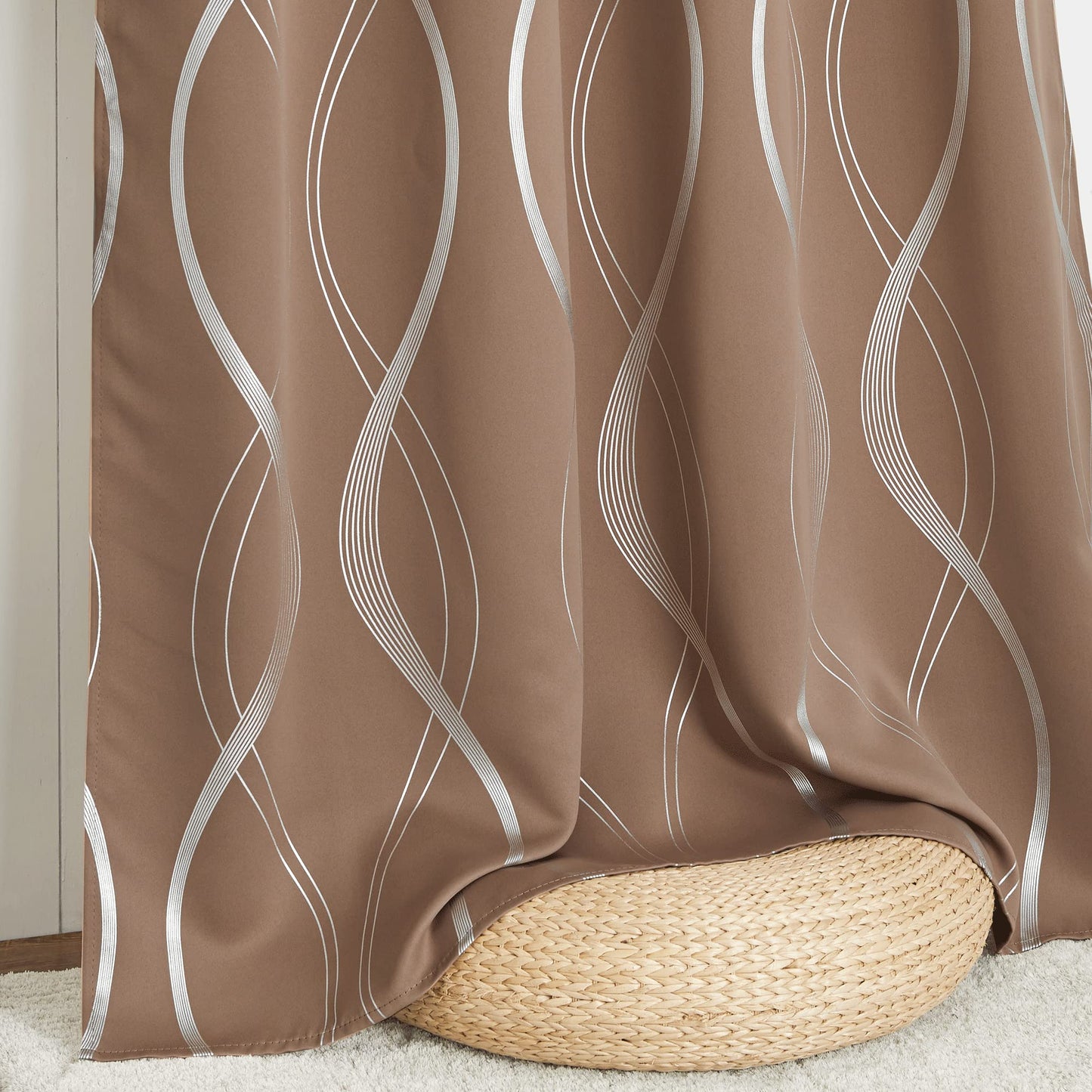 NICETOWN Blackout Curtains Panels for Living Room, Sound Reducing Thermal Insulated Wave Line Foil Print Design Blackout Curtains for Patio Sliding Glass Door (2 Panels, 52 x 84 Inch, Cappuccino)