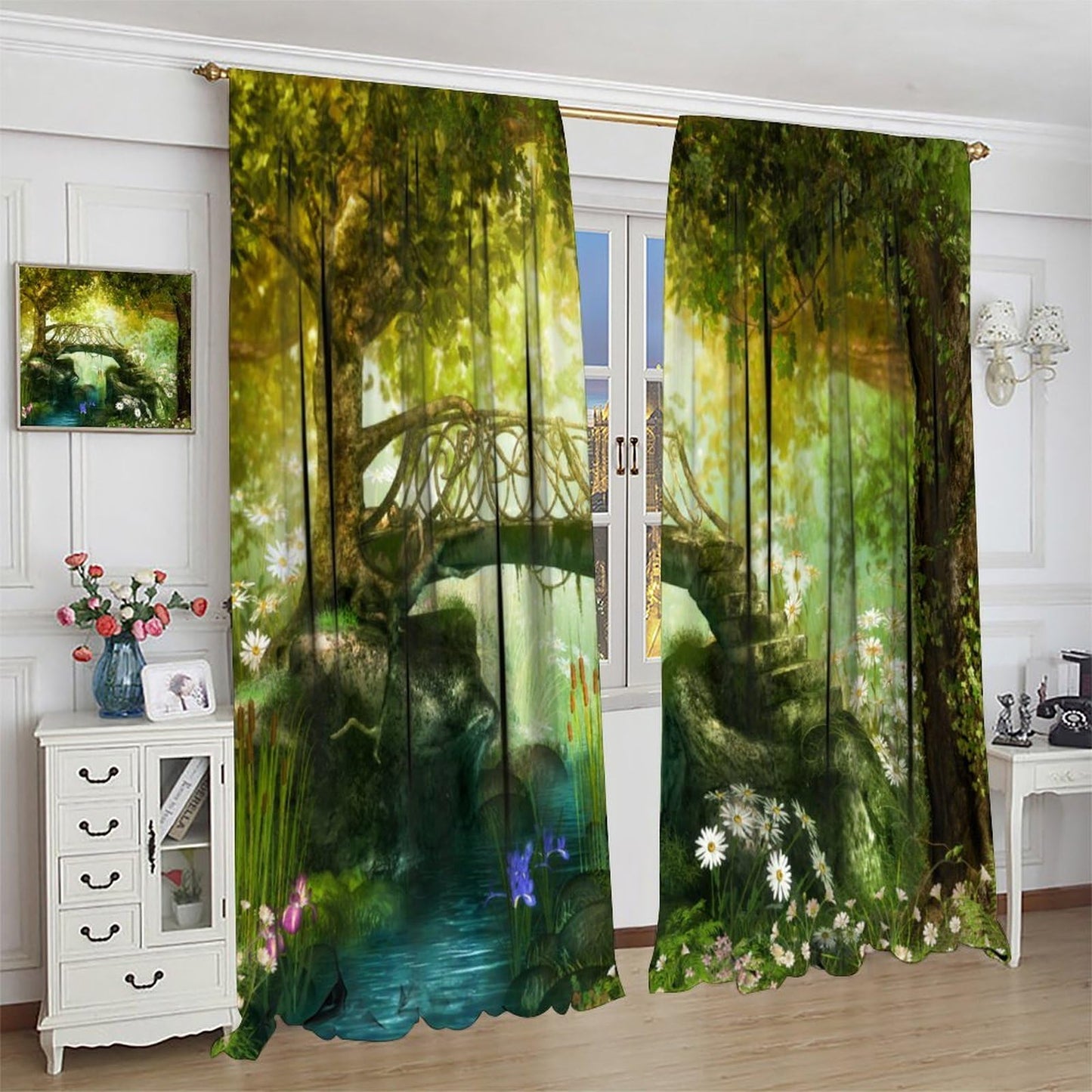 TYVGICZ Forest Curtains,Tree Cave Drapes Fantasy Nature Landscape Backdrop Rainforest Jungle Window Treatments for Bedroom Decor 42x45Inch 2Panels