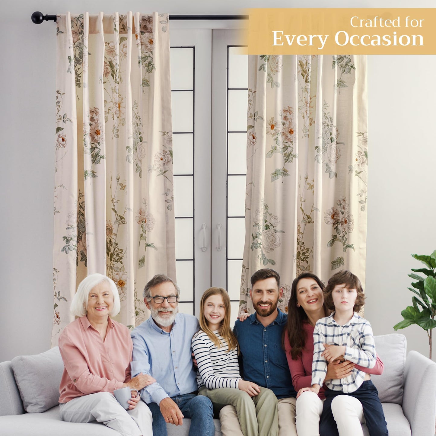 Maison d' Hermine Curtains for Living Room 100% Cotton 96 inch Length One Panel Light Filtering Curtains for Windows with Rod and Loop Pockets Spring Summer (Villette - Dove Grey, 50" W x 96" L)