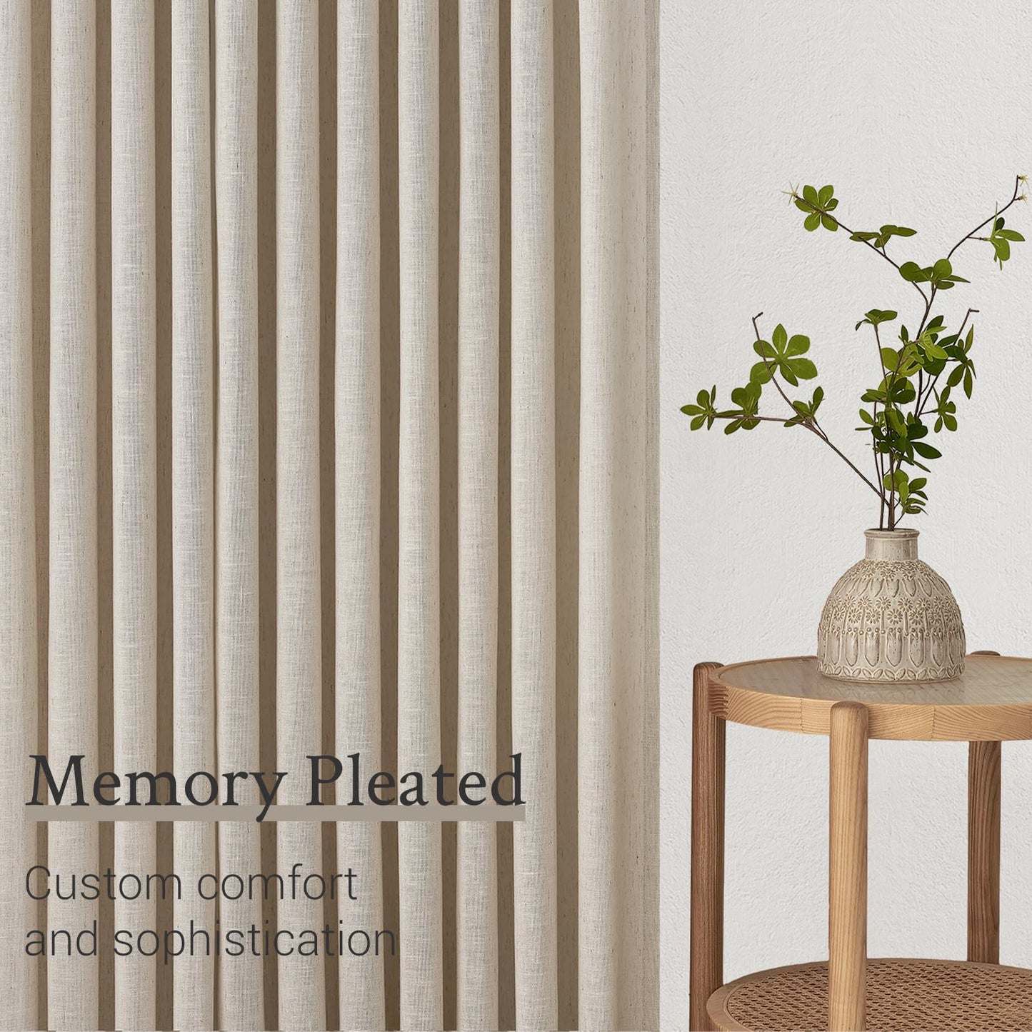Topfinel Oatmeal Beige Pinch Pleated Curtains 84 Inches Long for Living Room 2 Panels Sets,Stone Washed Linen Earth Tone Decor Back Tab Boho Neutral Greige Earthy Sheer Curtain for Bedroom