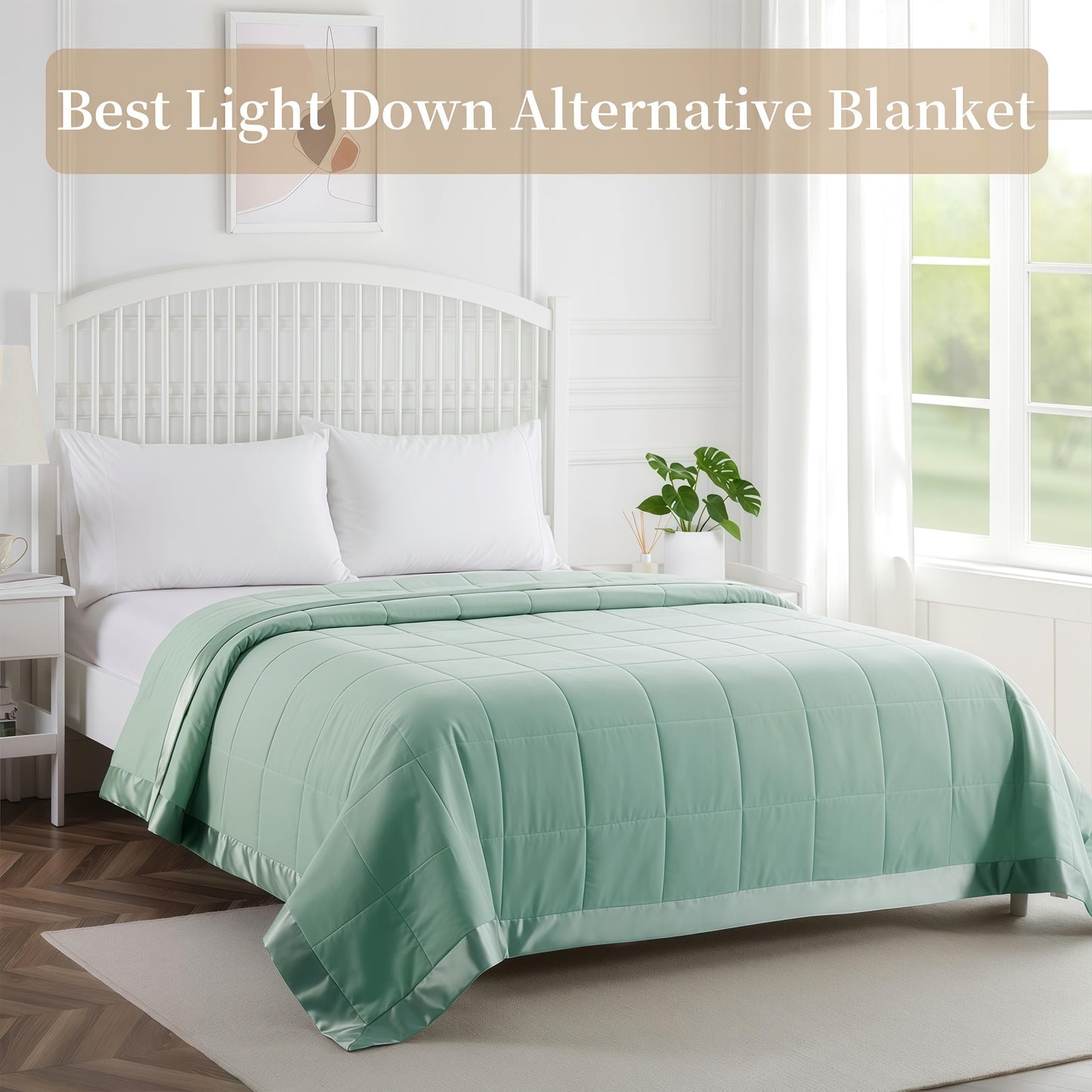 COMFLIVE Down Alternative King Blanket for Bed - Lightweight and Soft for All Seasons, Cozy Warm Luxury Bed Blanket with Satin Trim Moisture Absorption and Removal Treatment (Green, King/Cal King)