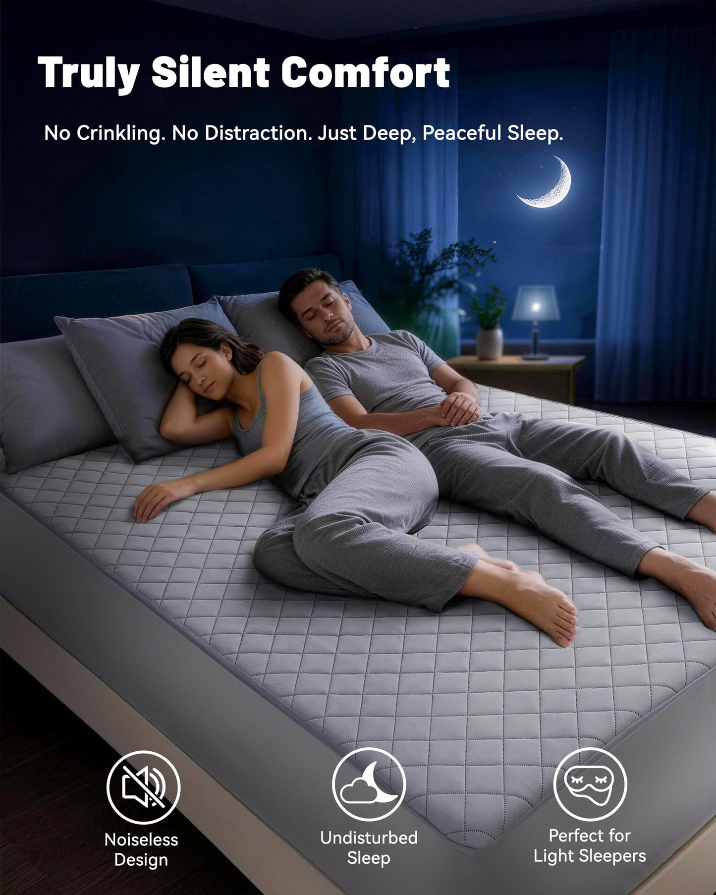 Welfibr Cooling Mattress Pad for Hot Sleepers Noiseless Mattress Protector Bed Cooling Pad 3 x Breathable Mattress Topper Q-Max 0.45 Cool Touch, 3D Mesh Deep Pocket Bed Cooling Cover Grey Queen