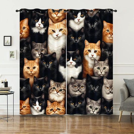 AILONEN 3D Cat Head Window Curtain,Cute Kitten Pet Curtain Tiers for Teens Bedroom Decor,Kawaii Animal Theme Window Treatment Drapes for Living Room Decor, 42" W x 63" H 2 Panels