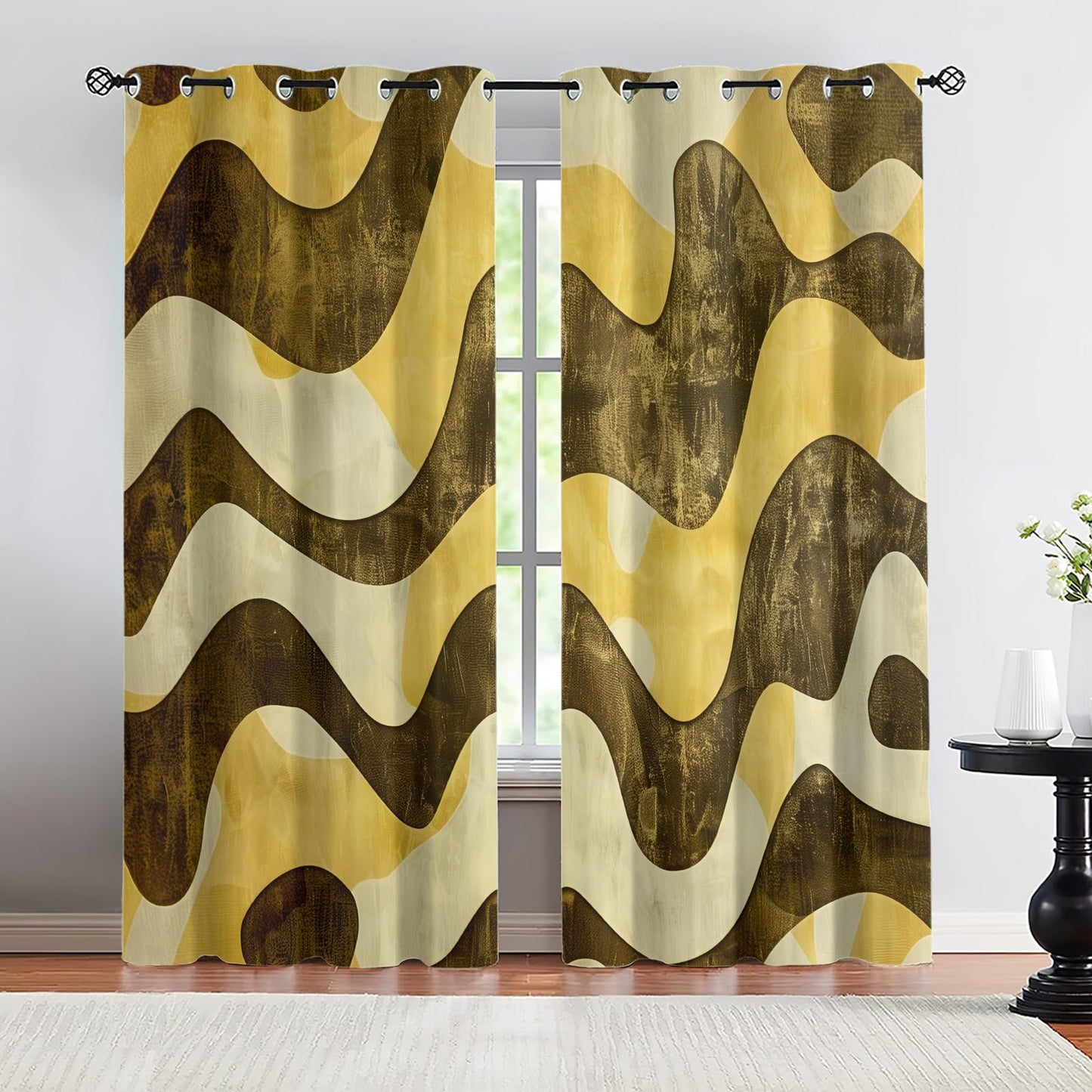 XAFIAUR Wave Art Curtains,Abstract Stripes Blackout Curtains Retro Style Grommet Drapes 2 Panels for Bedroom Living Room 31.5" W x 63" L x2