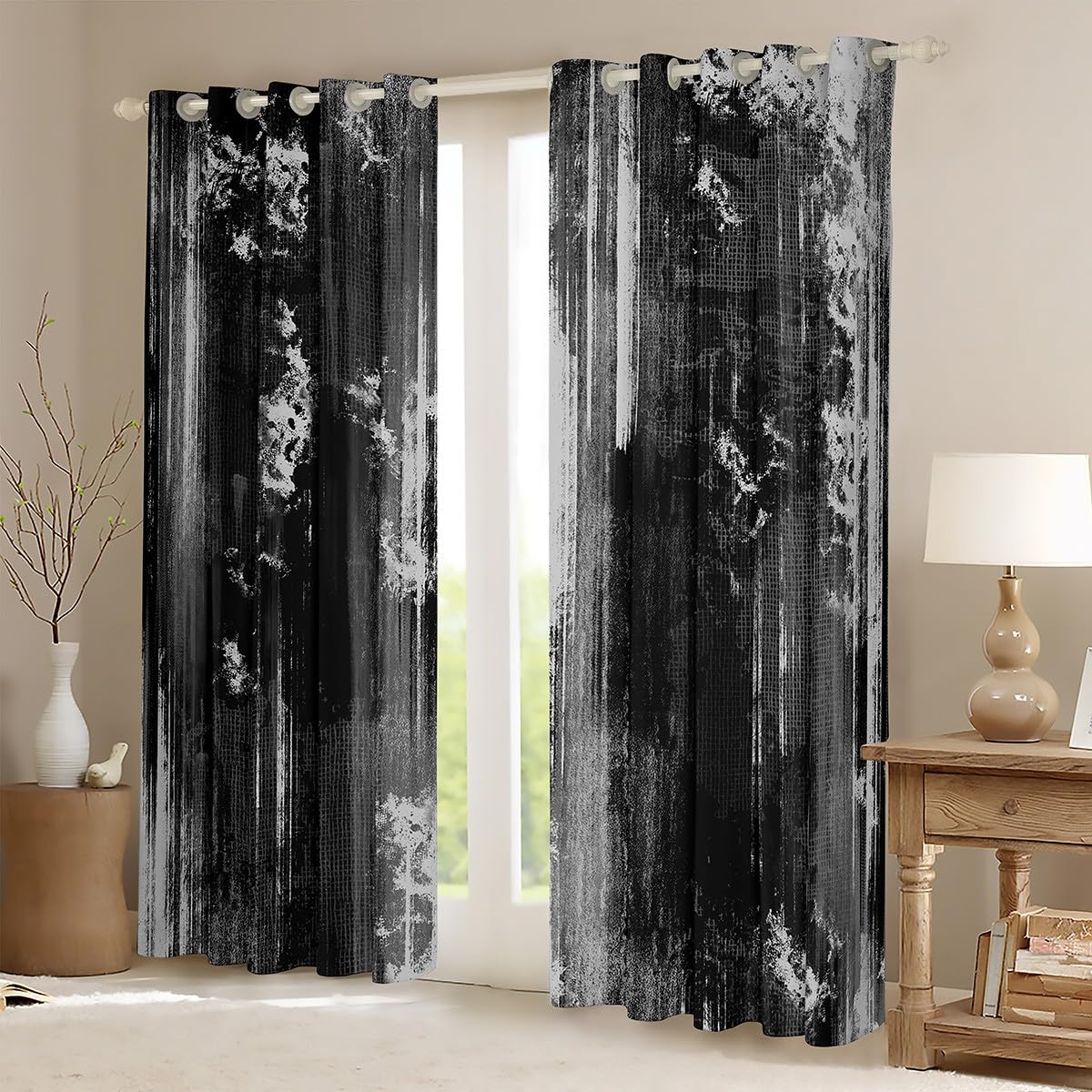 Feelyou Abstract Blackout Curtains Modern Abstract Art Darkening Drapes for Bedroom Living Room Decor Black White Gray Thermal Insulated Shades Luxury Window Treatments, 2 Panels 38 x 45 Inch