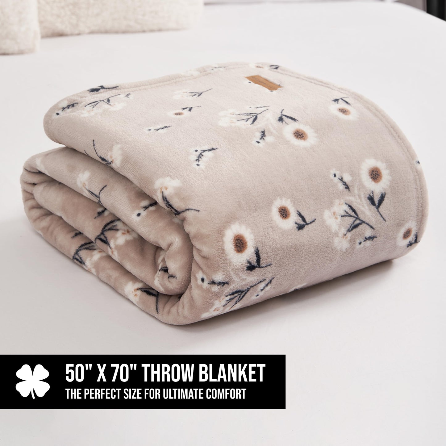 Lucky Brand Cozy Plush Blanket - Premium Microfiber Throw for Luxurious Comfort and Style, 50" x 70", Daisy Beige Floral