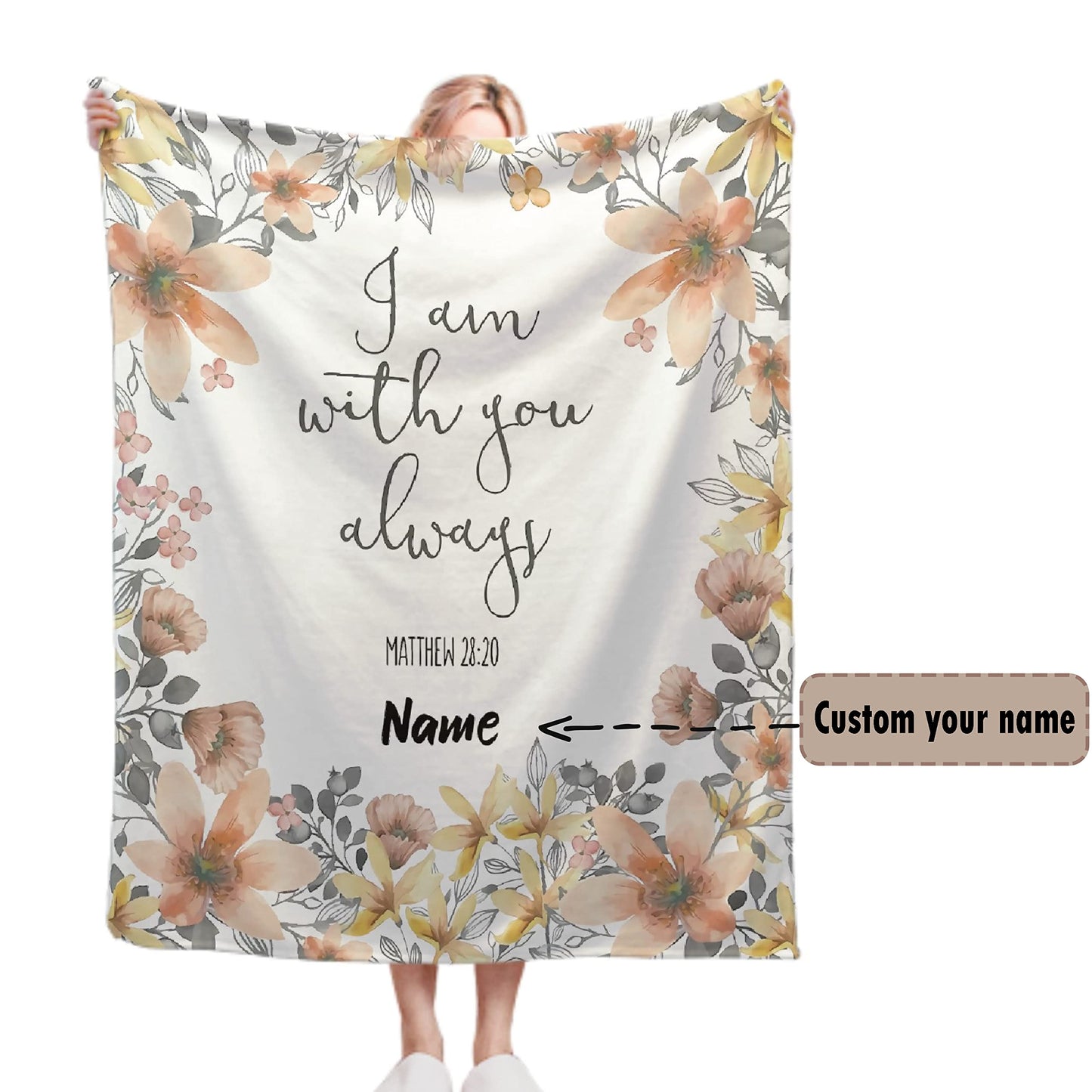 AMITAYUS Custom Bible Verse Blanket with Name - Personalized Christian Gifts for Women Customized Religious Sympathy Inspirational Spiritual Throw Gift for Family Friends 50" x40 '' Small