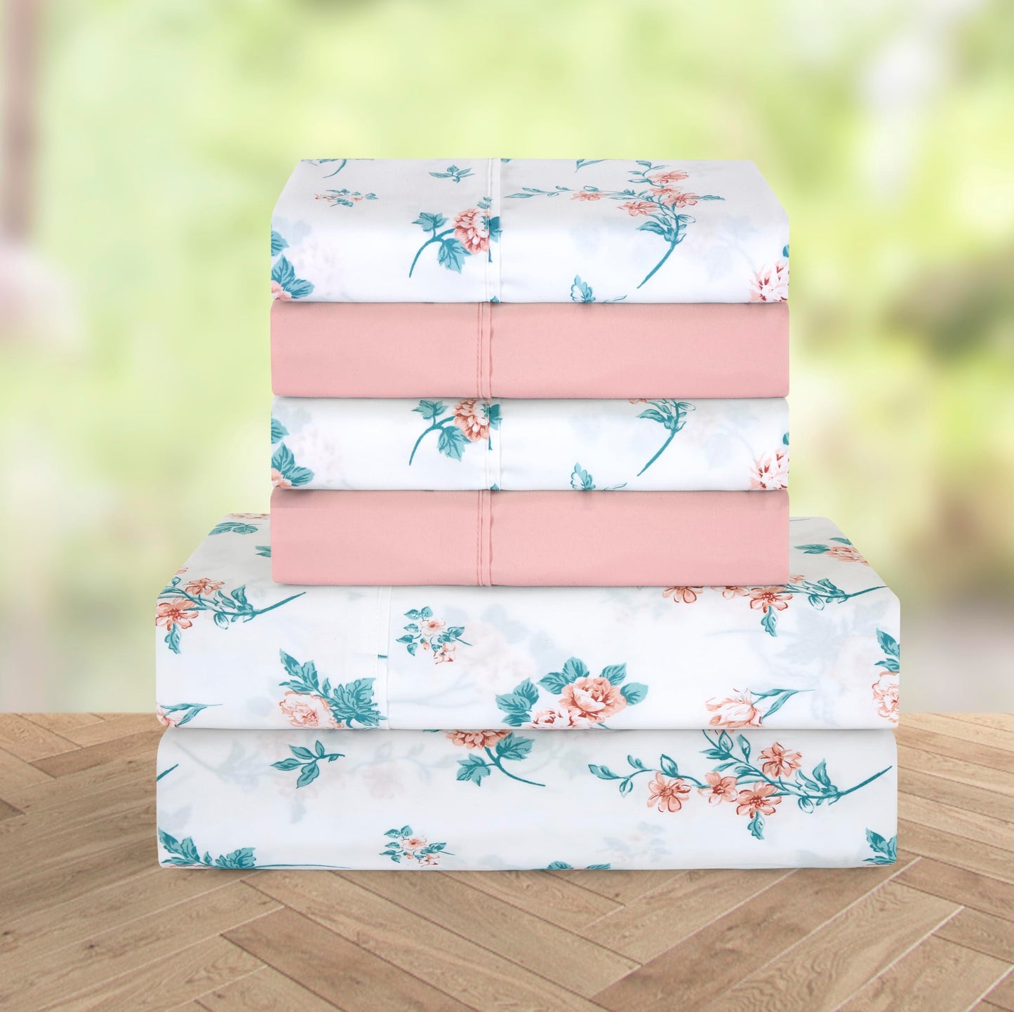 Elegant Comfort Softest and Coziest 6-Piece Sheet Set - 1500 Premium Hotel Quality Microfiber - Deep Pocket, Wrinkle Resistant 6-Piece Floral Bed Sheet Set, Queen, Celia Pink