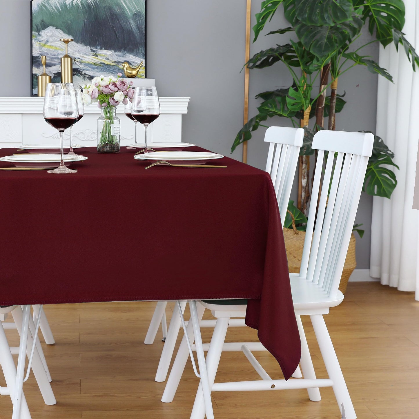 FOLINS&HOME Burgundy Rectangle Tablecloth - 60 x 84 Inch Rust Red Wrinkle Free Waterproof Polyester Table Cloths, Spillproof Heavy Duty and Washable Table Cover for Party, Banquet, Oblong/Rectangular