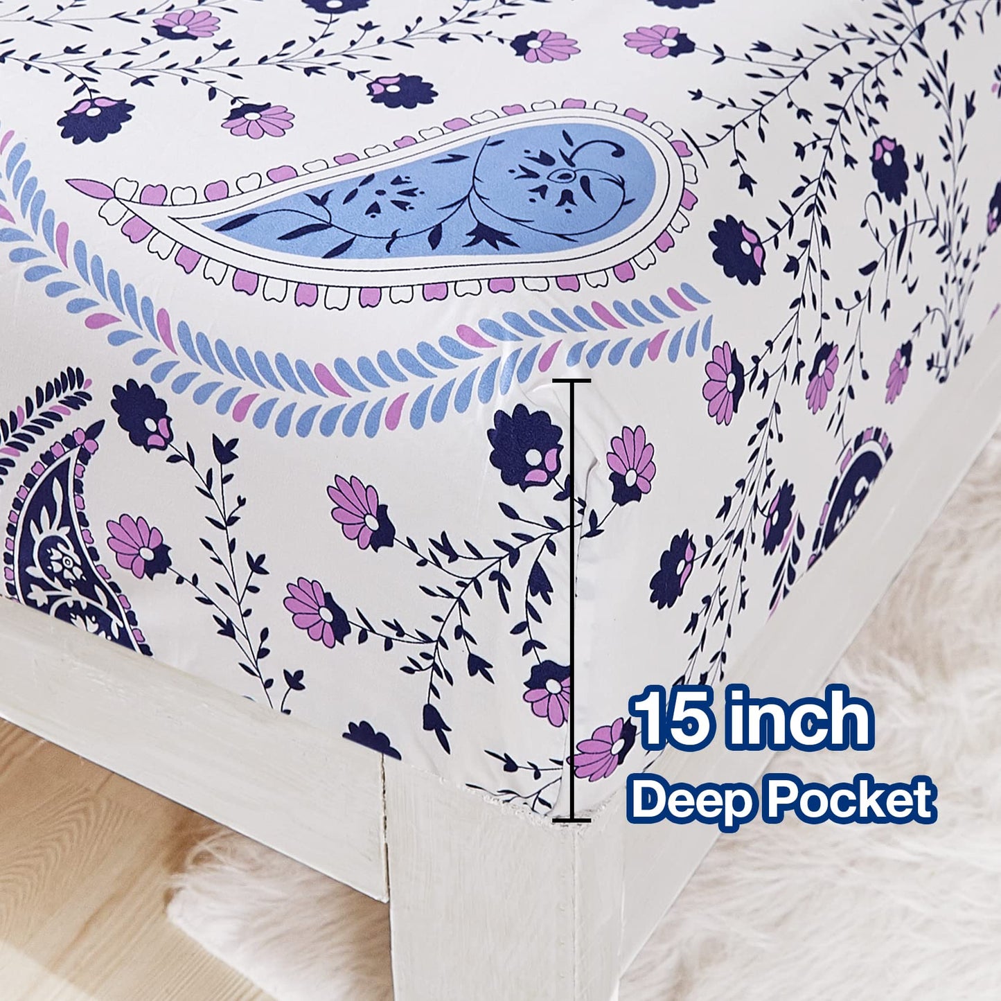 JSD Paisley Floral Printed Sheet Set Queen Size, 4 Piece Soft Pattern Microfiber Sheets Extra Deep Pocket
