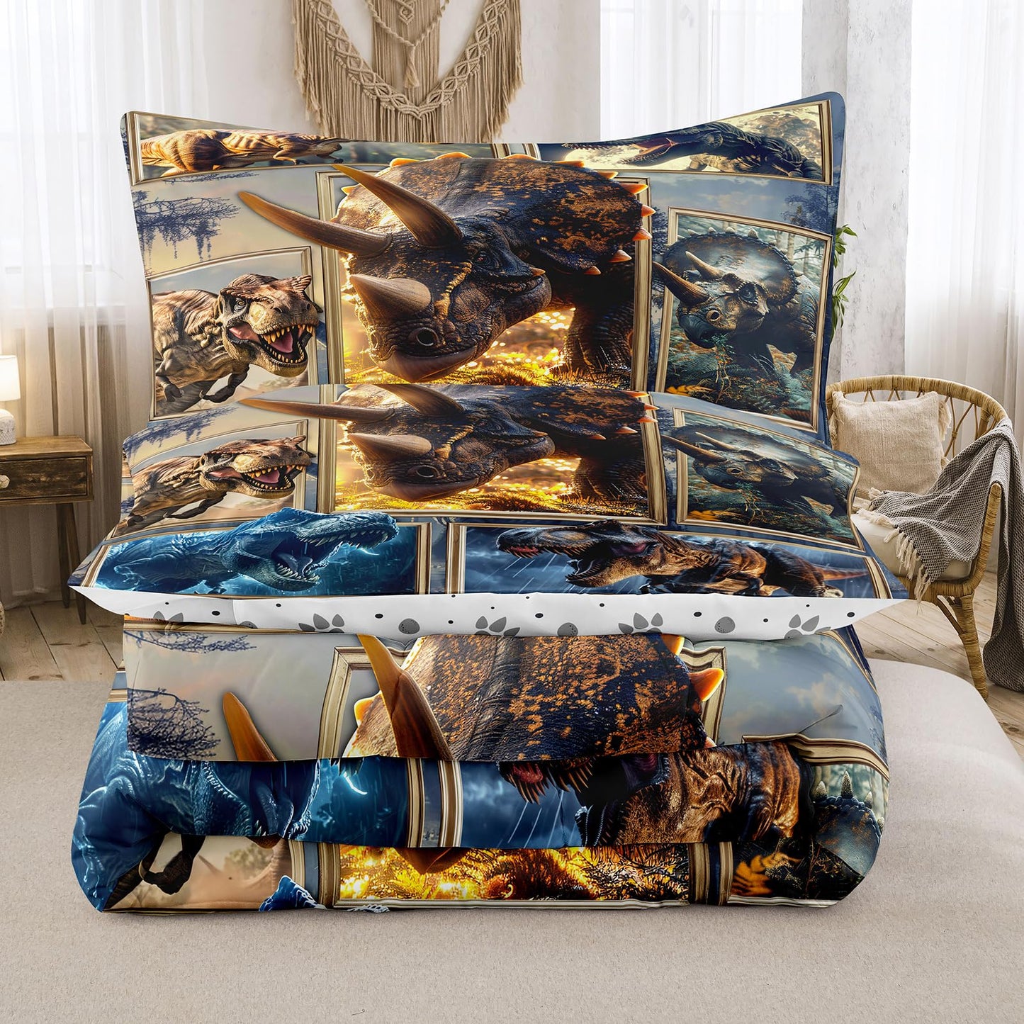 Dinosaur Comforter Set Twin, 2 PC 3D Dinosaur Bedding Set for Boys, Super Soft Lightweight Dinosaurs Print Comforter Sets for All Seasons, Includes 1 Comforter (66"x86") and 1 Pillowcase(20"x30")