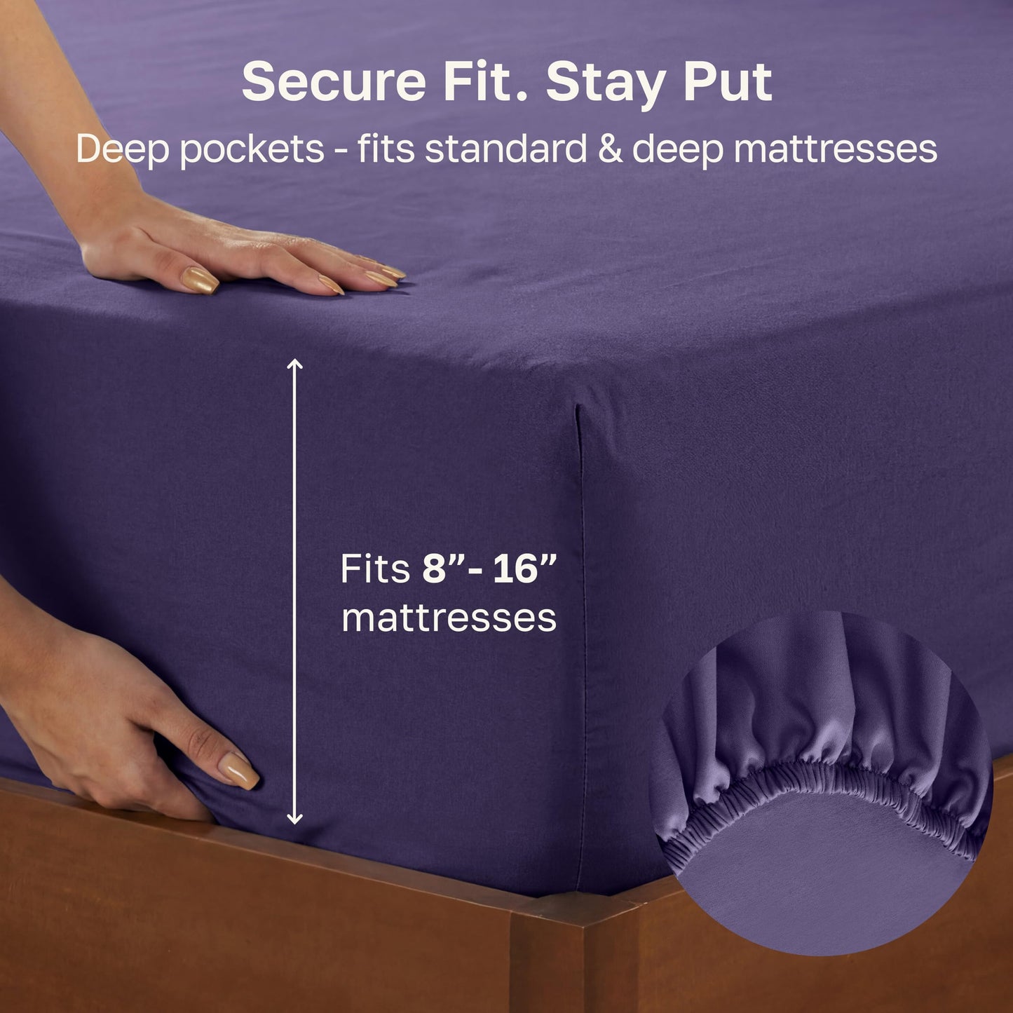 California Design Den King Fitted Sheet Cotton, Deep Pocket Soft 400 Thread Count 100% Cotton, No Pop-Off Elastic, Durable Sateen Weave Sheet Only (King, Purple)