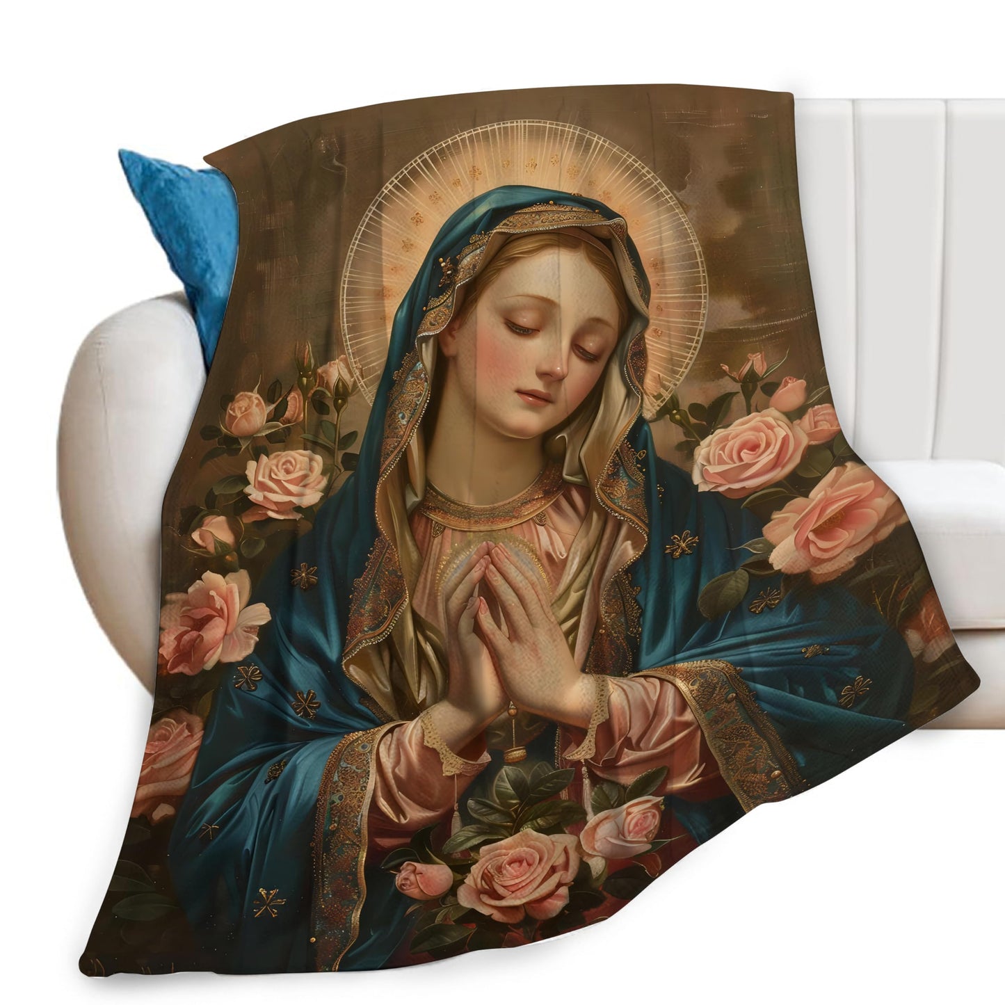 eiffecho Virgin Mary Throw Blanket Catholic Religious Faith Prayer Print Blankets Gifts for Couch Sofa Stuff Decor Cozy Fleece Plush Flannel Bedding for Lover Men Women Adults 40"x50"