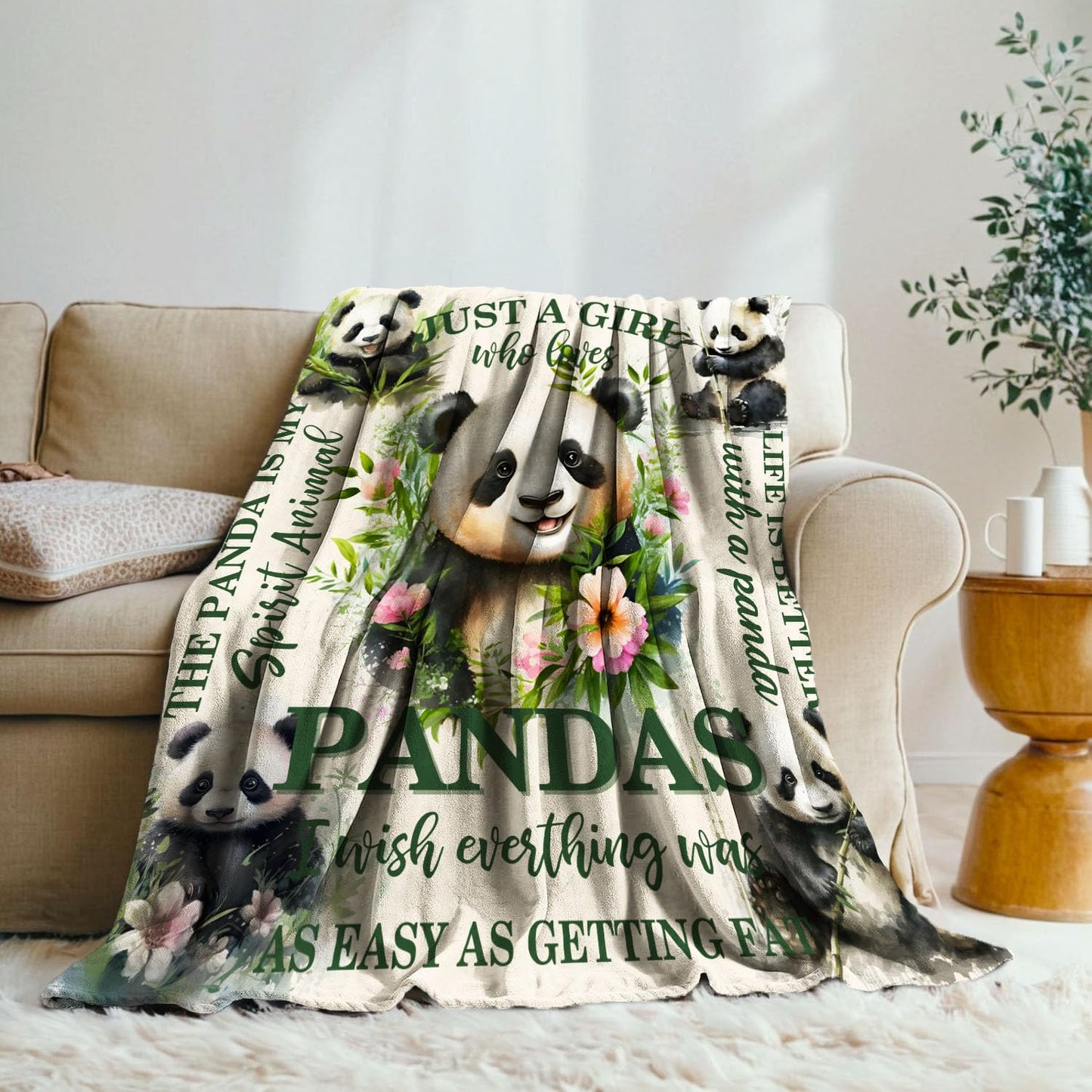 Lussues Nee Panda Blanket for Panda Lover,50" x 60" Fleece Throw Blanket for Couch Sofa Bed