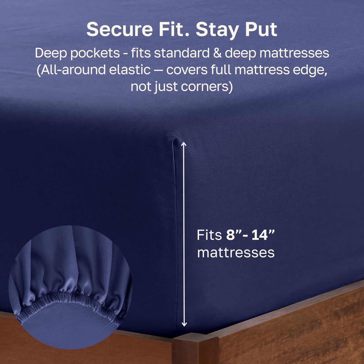 California Design Den Deep Pocket King Fitted Sheet Only, 1 Pc 100% Cotton Fitted Sheet King, No Pop-Off Elastic, Durable Sateen Weave, Soft Fitted Cotton Sheet (Navy Blue)
