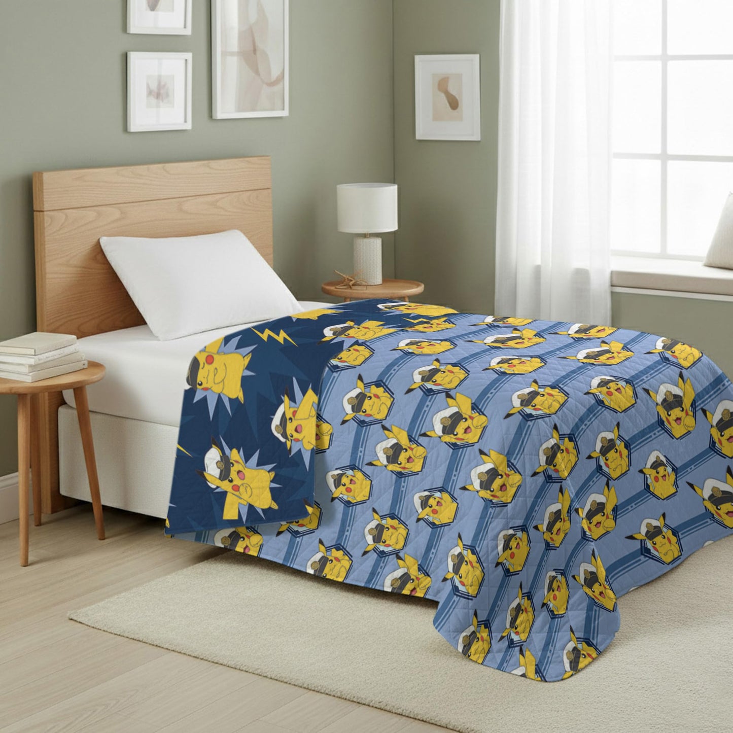 Northwest Pokémon Electric Captain Quilted Throw Blanket, Pikachu Adventure Artwork, Soft and Comfy for Bedding for Bed Couch, 60 x 80 inches