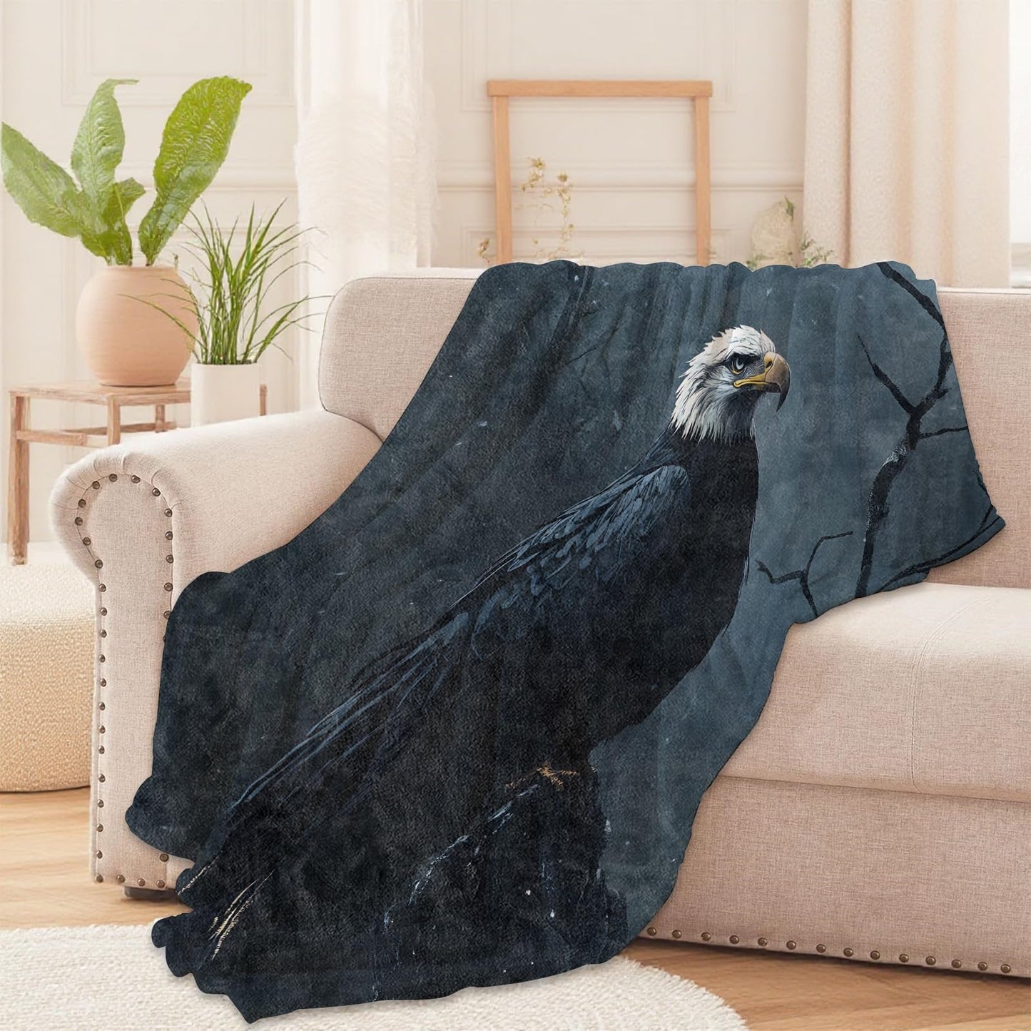 GBXGBX Majestic Bald Eagle Throw Blanket for Boys Men, Retro Bird Design, Fuzzy Warm Soft Cozy Flannel Blankets Gifts for Bedroom, Couch, Travel, Home Decor 50x60 in