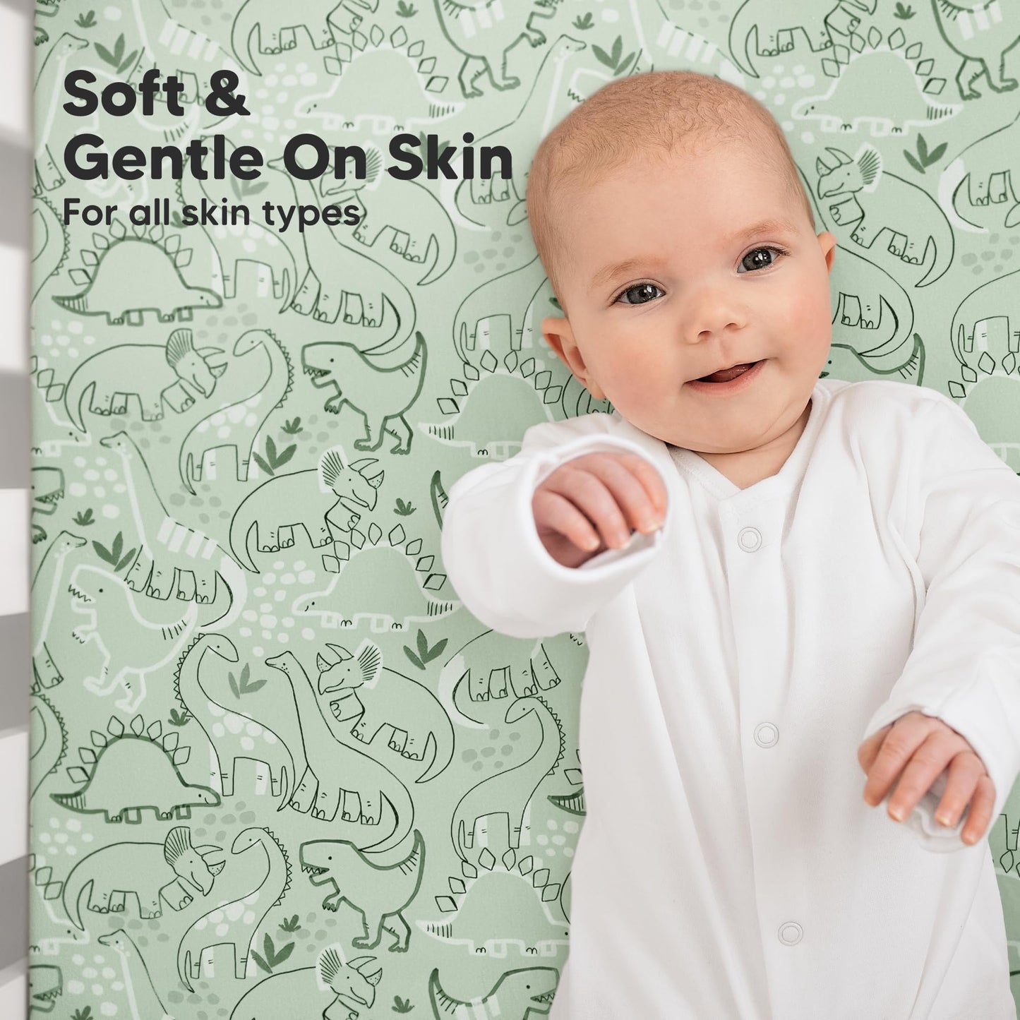 KeaBabies 2-Pack Organic Cotton Crib Sheets for Boys, Girls - 52x28 Fitted Crib Mattress Sheet Neutral, Breathable Cover for Baby Bed Set, Toddler Mattress, Soft & Cute Prints (DinoDood)