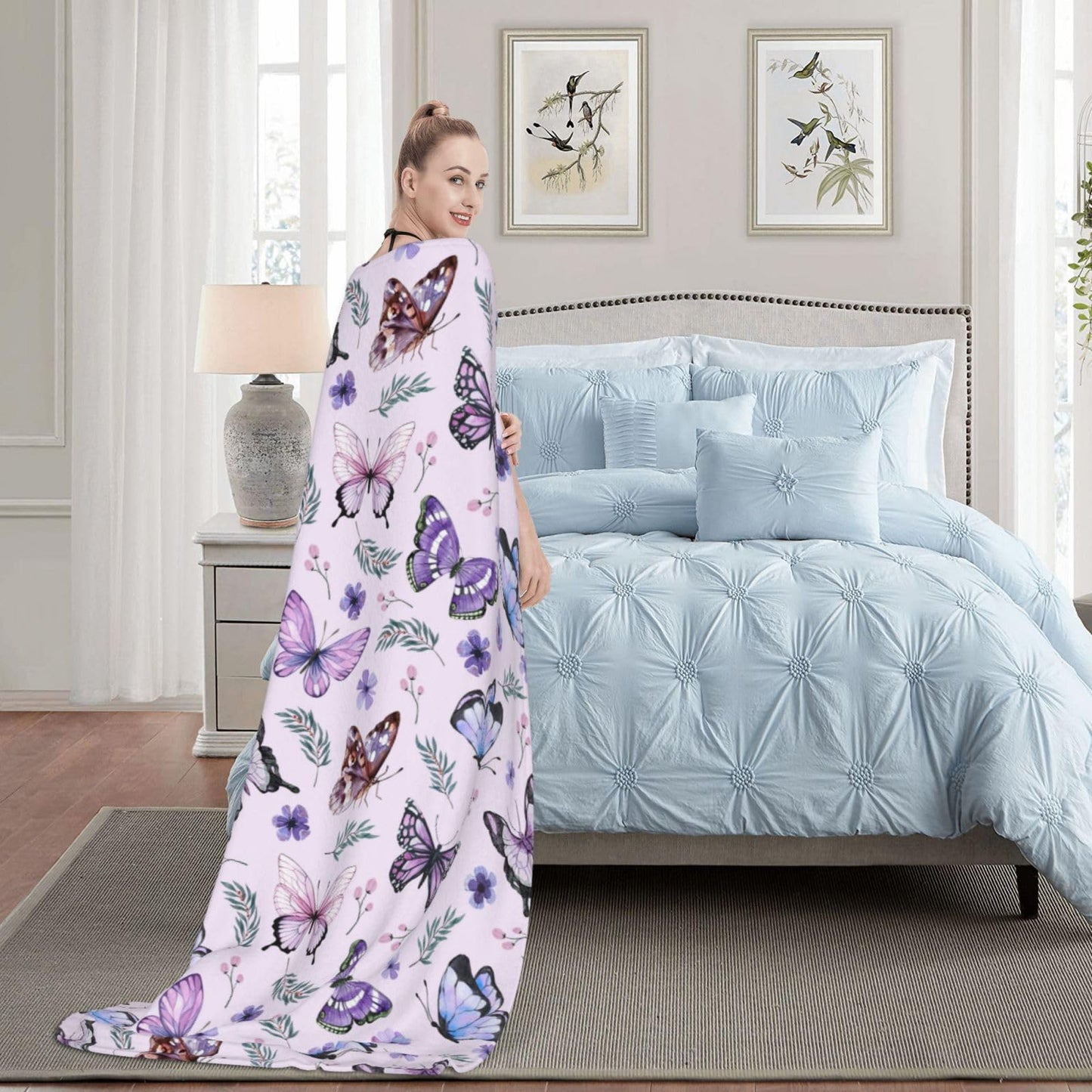 Butterflies Blanket Throw - Soft Warm Flannel Fleece Blanket for Women & Men, Lightweight Cozy Floral Blankets for Travel, Airplane, Bed, Couch, Car, Gifts Idea 50"x40"