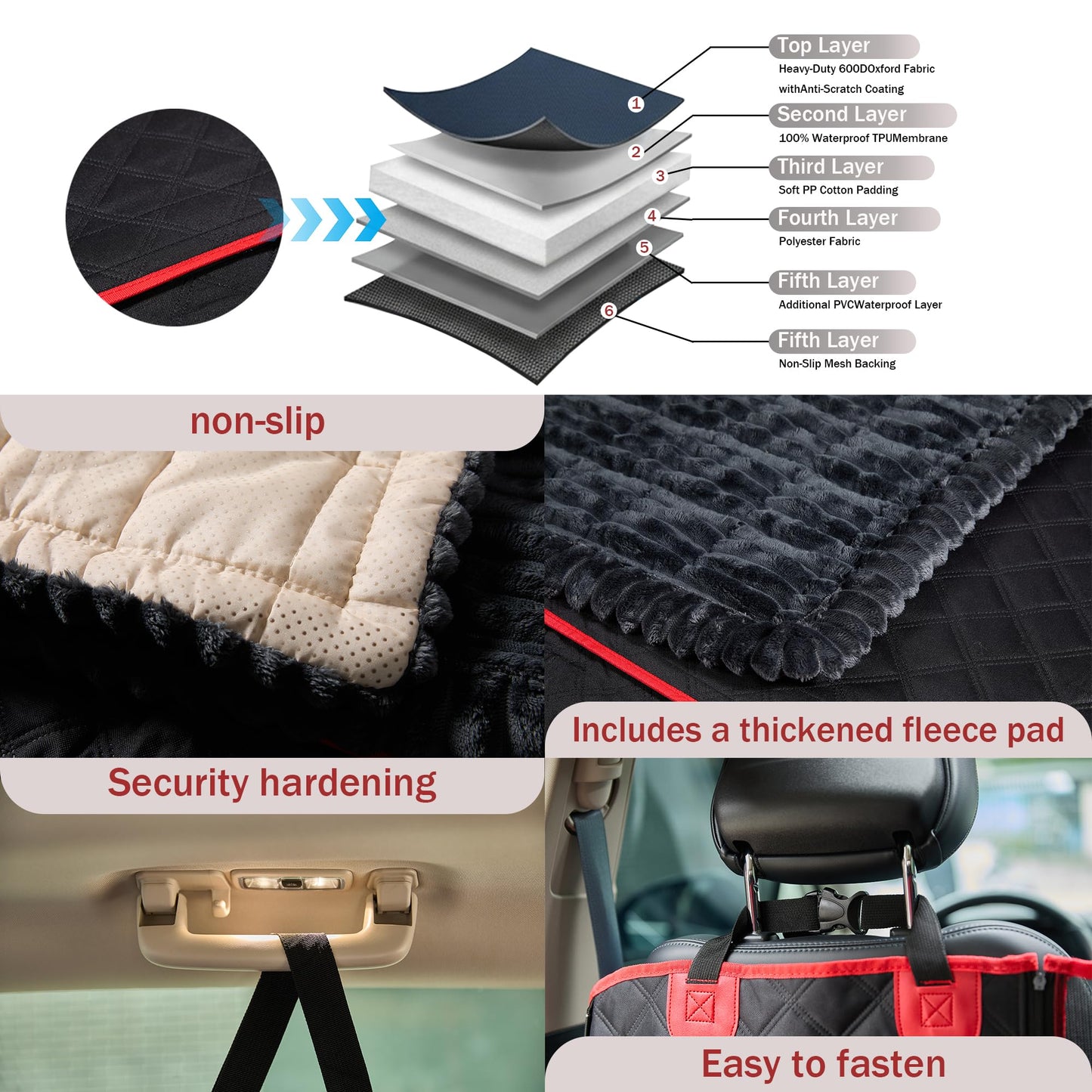 Dog Car Seat Cover for Back Seat with Soft Blankets, New Upgraded Waterproof Dog Hammock with Mesh Window, Wear-Resistant Hard Bottom Back Seat Holds 500 lbs, 66"x60"Size Fits Cars, Trucks, SUVs