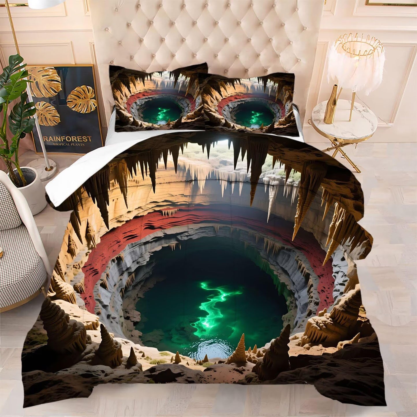 DJNEAR 3D Optical Illusion Comforter Set Full Size Vortex Bottomless Hole Bedding Sets for Kids Boys Girls Adults Bedroom Landscape Nature Cave Quilt 1 Comforter 2 Pillowcases