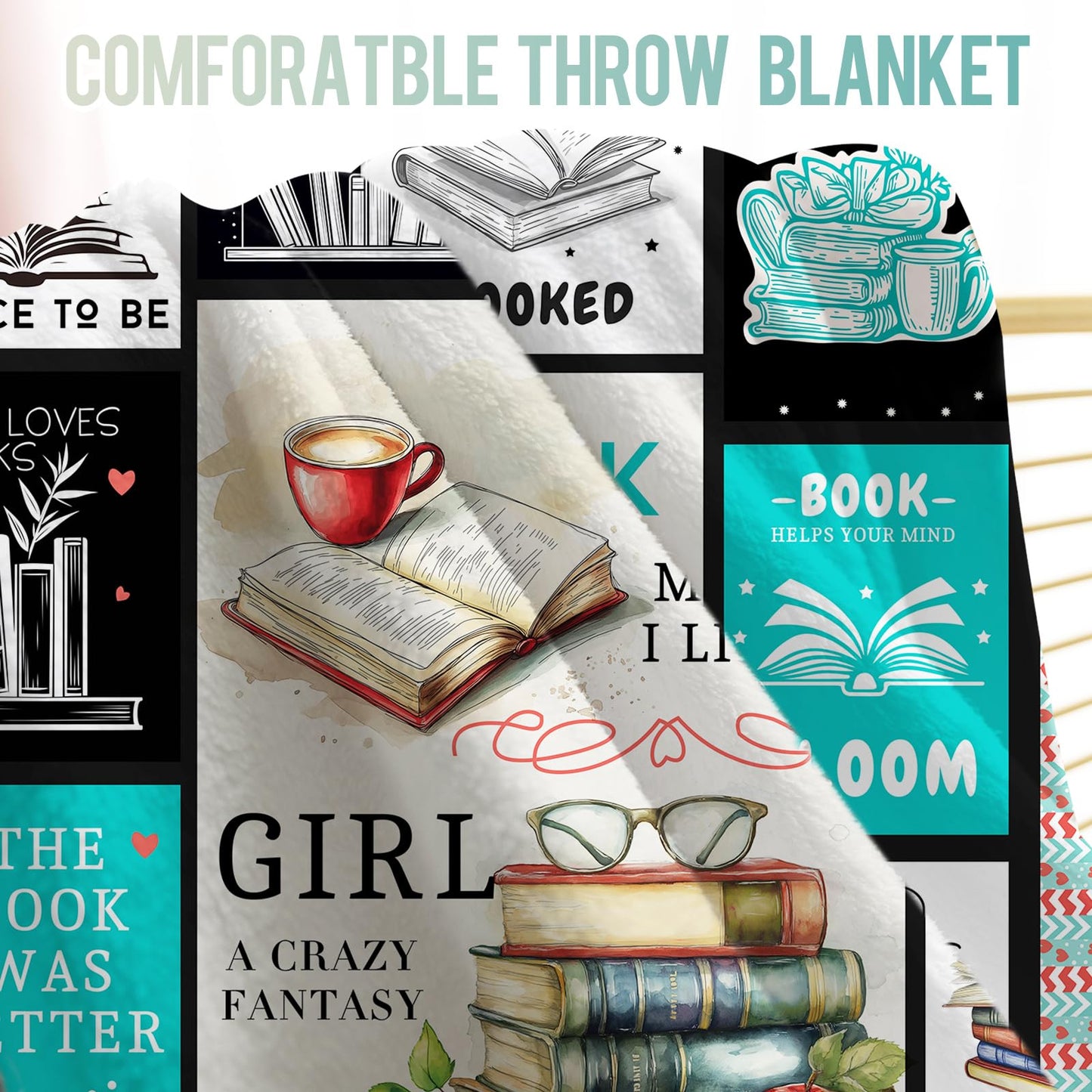 Levens Book Lovers Gifts for Women, 60"x50" Book Blanket Gift for Reading Lovers Women, Reading Blanket Gifts for Readers Librarian Bookish Bookworm Books Club Throw Blankets