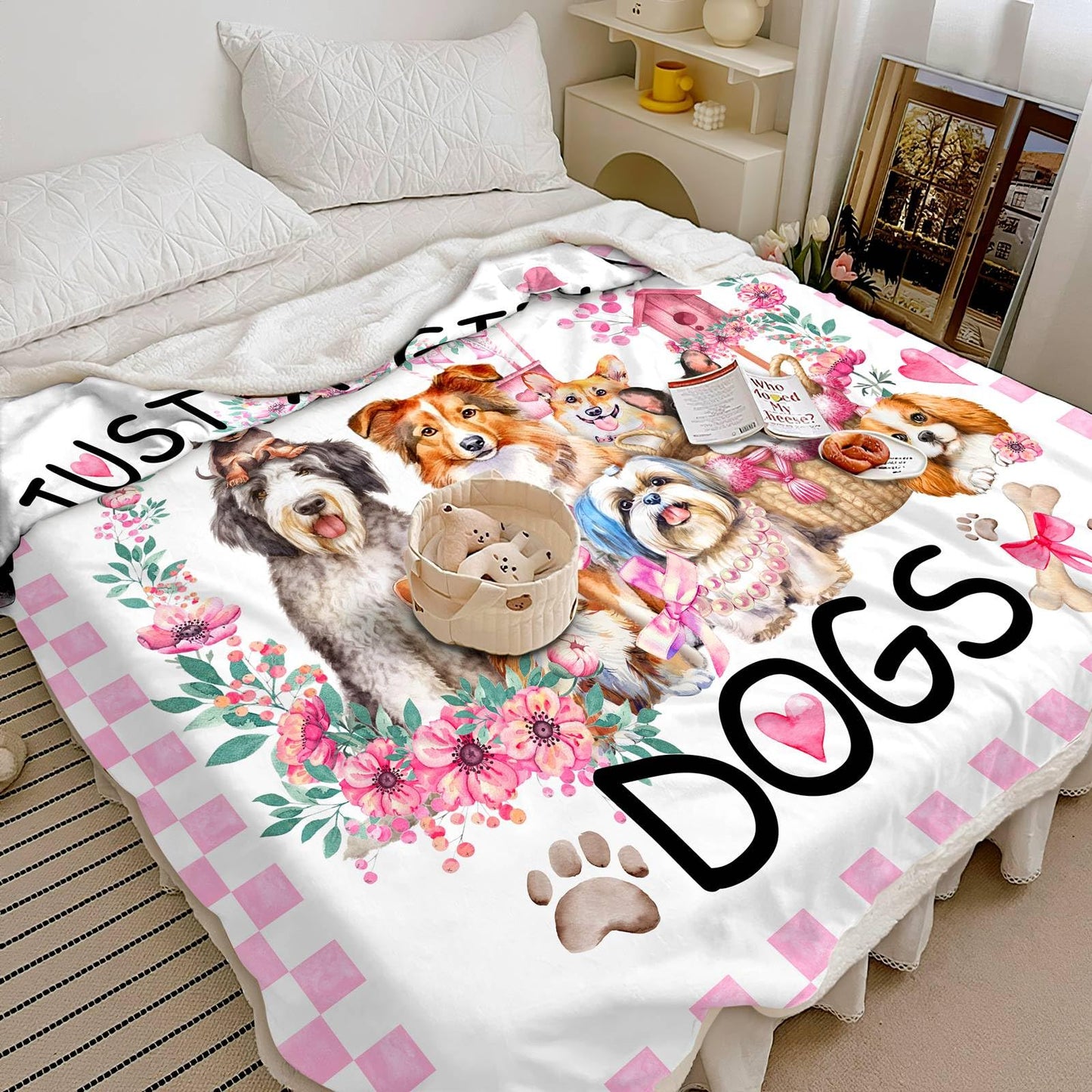 Dog Blanket Gifts for Girls Dogs Lover Sherpa Throws Blankets for Sofa 50x60