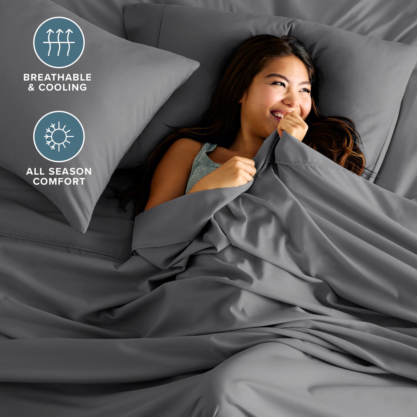 Bare Home Queen Sheet Set - 1800 Ultra-Soft Microfiber Queen Bed Sheets - Double Brushed - Deep Pockets - Easy Fit - 4 Piece Set - Bedding Sheets & Pillowcases (Queen, Grey)