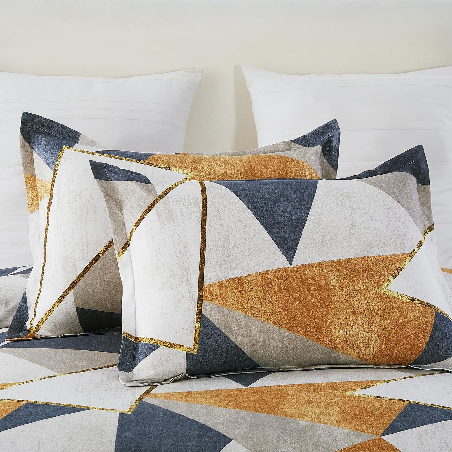 Vaulia Soft Microfiber Duvet Cover Set Queen, Modern Navy Brown Geometric Print Pattern Design All Season, 3-Piece Set with 1 Duvet Cover 2 Pillow Shams