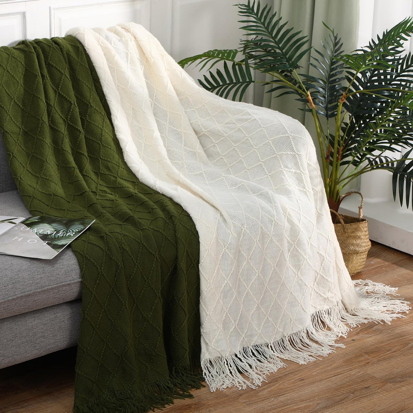 Drydiet 4 Packs Knitted Throw Blanket Soft Throw Blanket with Tassel for Bed and Couch 50" x 60" Decorative Throw Blanket King Knit Blanket for Living Room Home Farmhouse Bed Sofa Decor (Morandi)