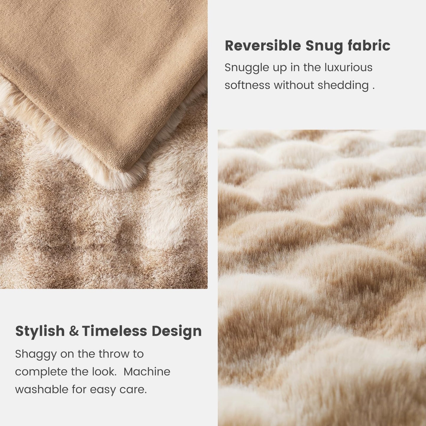 Cozy Bliss Faux Fur Throw Blanket for Couch, Fuzzy Soft Plush Thick Bubble Blanket for Sofa Bedroom Living Room, 50 * 60 Inches Tie-dye Beige