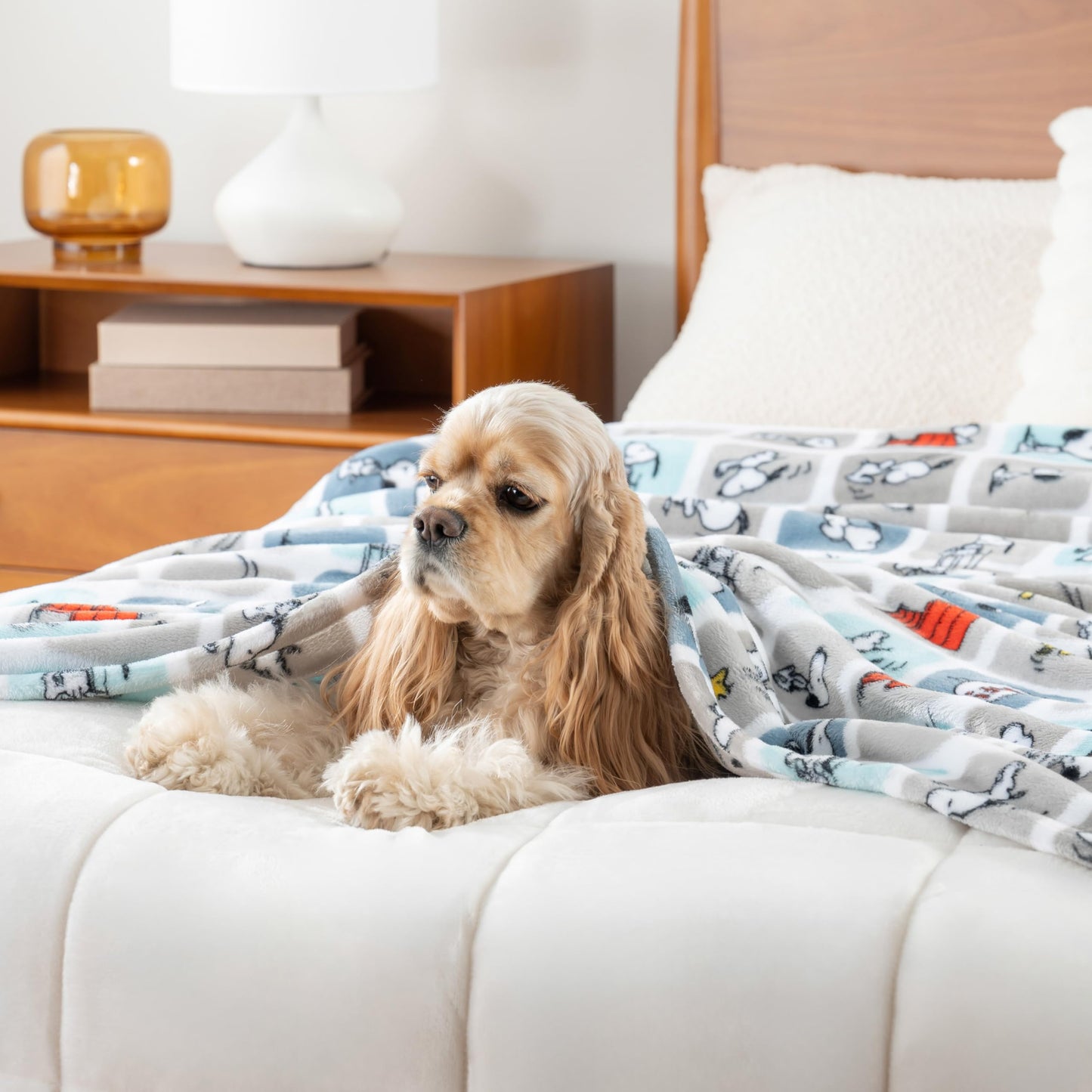 Berkshire Blanket Peanuts VelvetLoft Cute Character Snoopy Plush Throw Blanket,Peanuts Snoopy Woof Blue,Throw 55 in x 70 in (Official Peanuts Product)