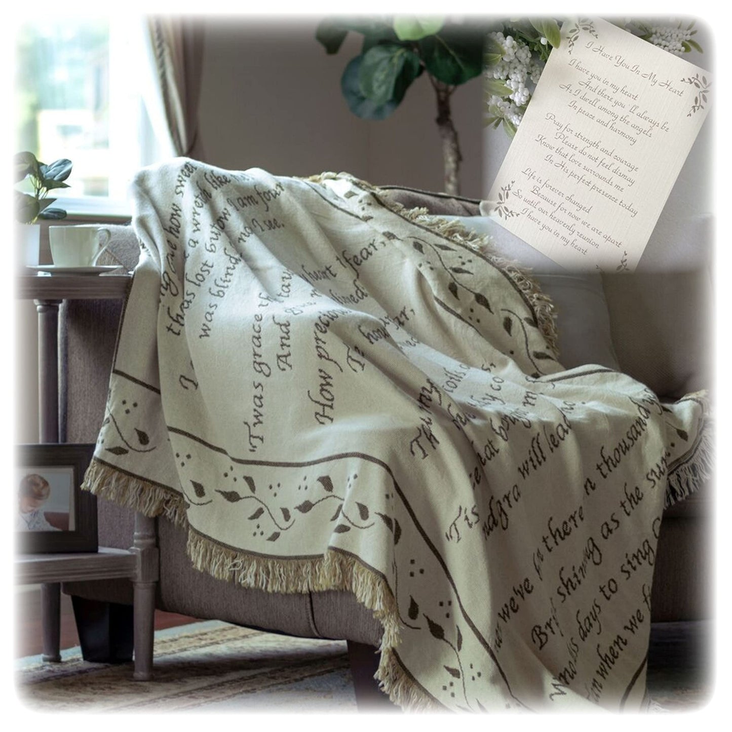 Amazing Grace Sympathy Throw Blanket with Condolence Card – Memorial Gift for Loss of Loved One, Scripture Tapestry Afghan for Remembrance and Grief Comfort