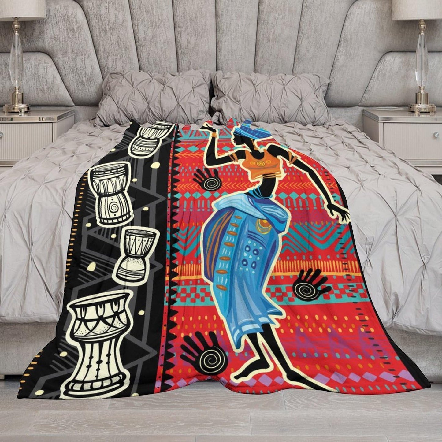 ZhiRain African Throw Blanket Black Woman Ancient Tribal Ethnic Bohemian Blanket for Sofa Bed Couch Chair Or Dorm 50"x60"