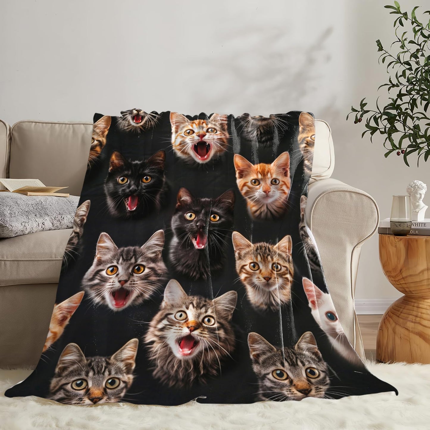 Tijuboni Cats Throw Blanket Cat Gifts for Girls Boys Women Men Kids Adults Soft Flannel Fleece Blanket for Couch Sofa Bed Home Decor 40"x50"