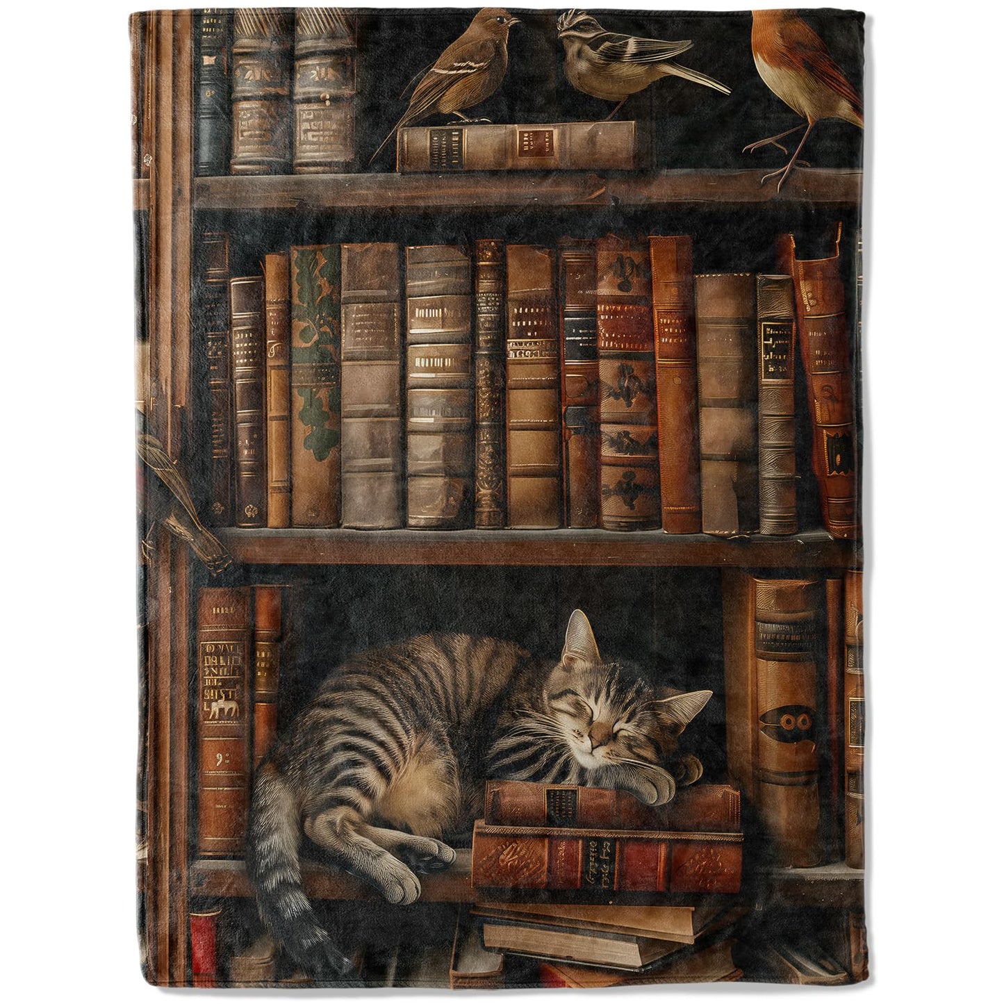 ainori Book Flannel Blanket - Adorable Cat Napping on Bookshelf Throw,Playful Gifts for Adult & Library Lovers, Ultra Soft & Warm,Lightweight, for Couch Bedroom Living Room Modern Decor 50x60in