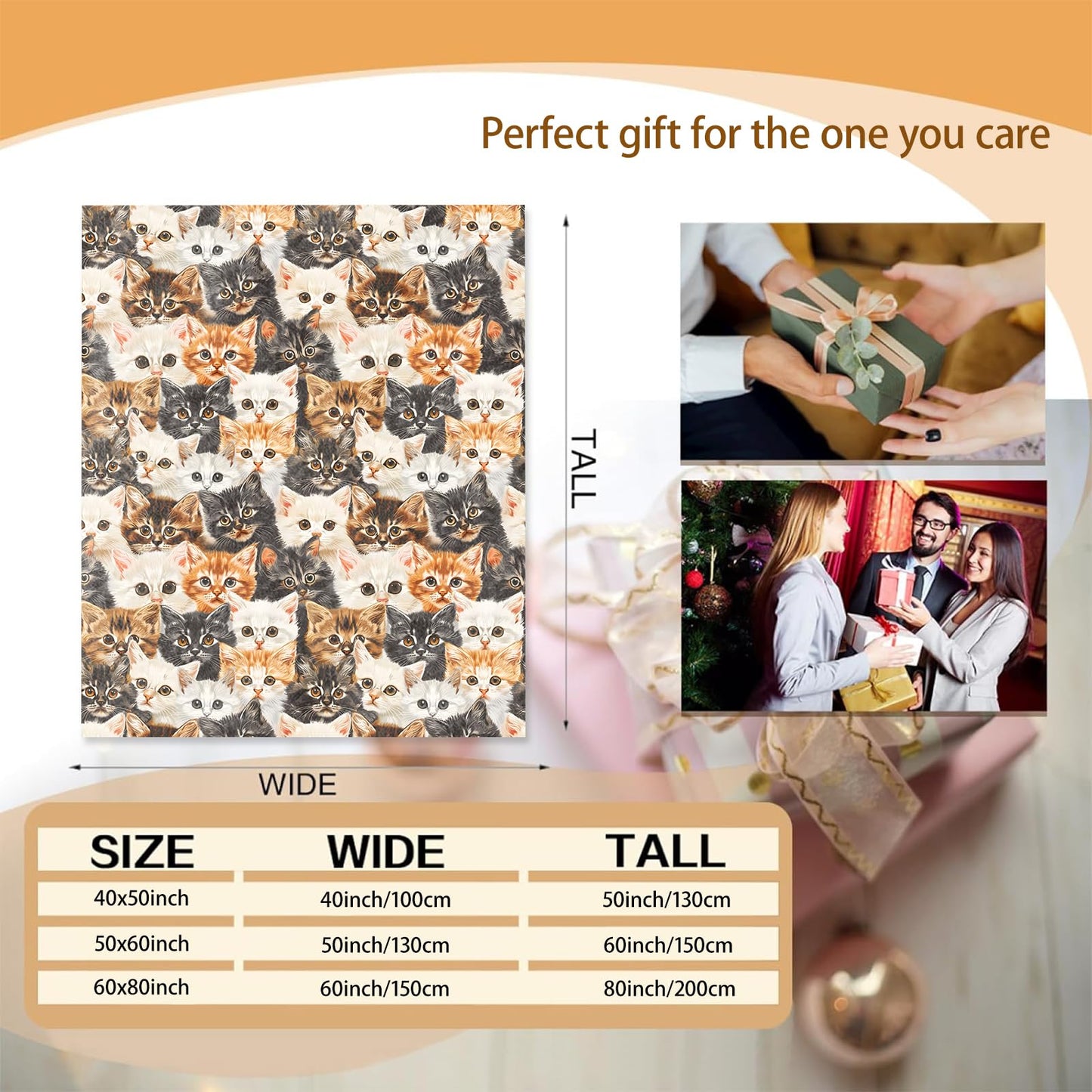 Cute Kitten Blanket Gifts for Women Girls Kids, Soft Warm Lightweight Cat Pattern Flannel Throw Blankets for Living Room Sofa Home Bedroom Decor 50" x 60"