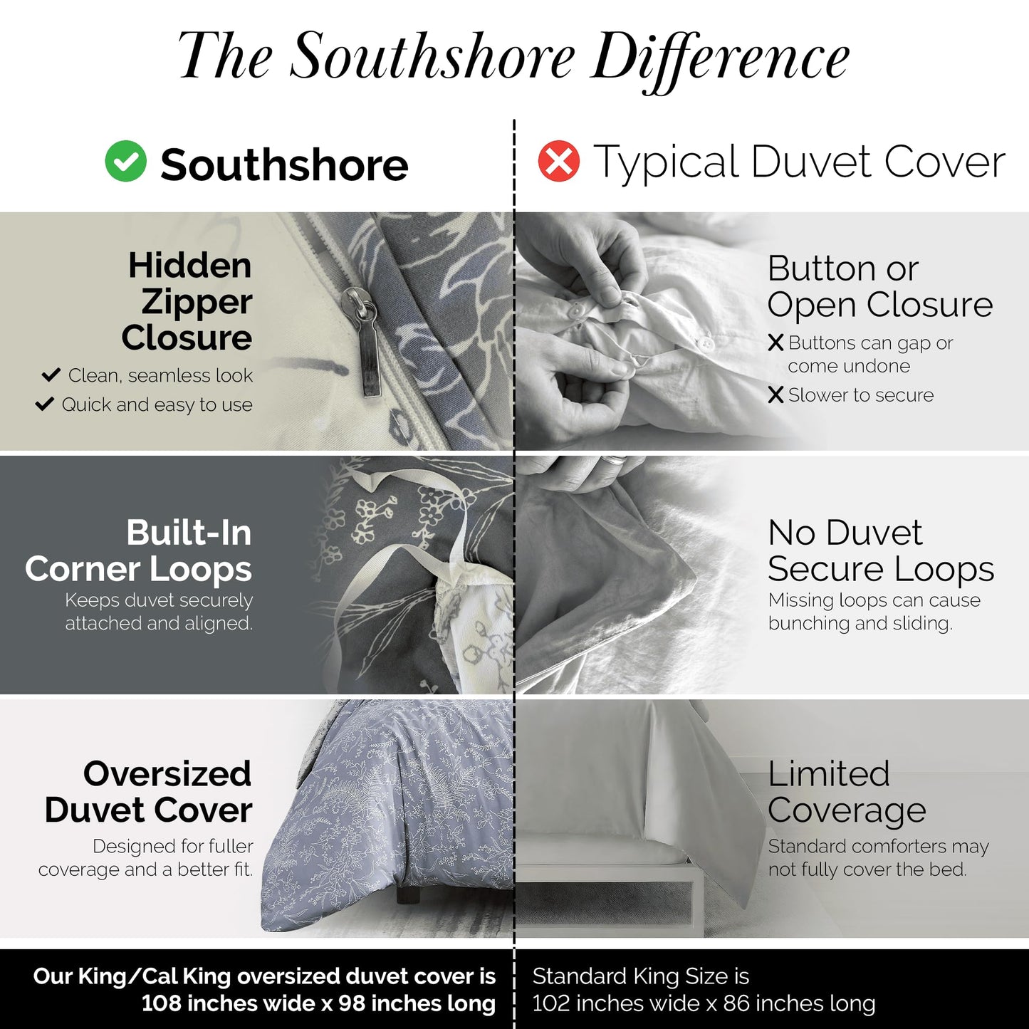 SouthShore FINE LINENS Winter Brush Collection - Premium Quality, Soft, Wrinkle, Fade, & Stain Resistant, Easy Care, Oversized Duvet Cover Set, King / California King, Dusty Blue
