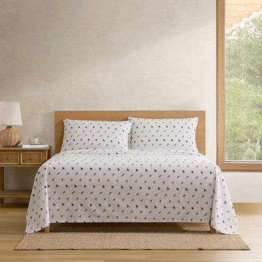 Eddie Bauer - Twin Size Sheet Set, Cotton Percale Bedding with Deep Pocket Fitted Sheet, Bed Sheets with Matching Pillowcase, Buddy Scarves and Stripes Beige